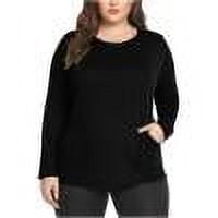 Cotton Tops for Women Plus Size Long Sleeve with Pockets Soft Crewneck Pullover Tees Blouses Spring Clothes (3XL, Black)