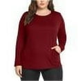 thumbnail image 1 of Cotton Tops for Women Plus Size Long Sleeve with Pockets Soft Crewneck Pullover Tees Blouses Spring Clothes (XL, Wine), 1 of 6