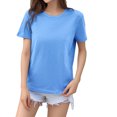 thumbnail image 1 of Cotton Tops for Women Summer Trendy Crew Neck Short Sleeve Shirts Casual Loose Soft Solid Color Tees Basic Blouses (L, Blue), 1 of 3