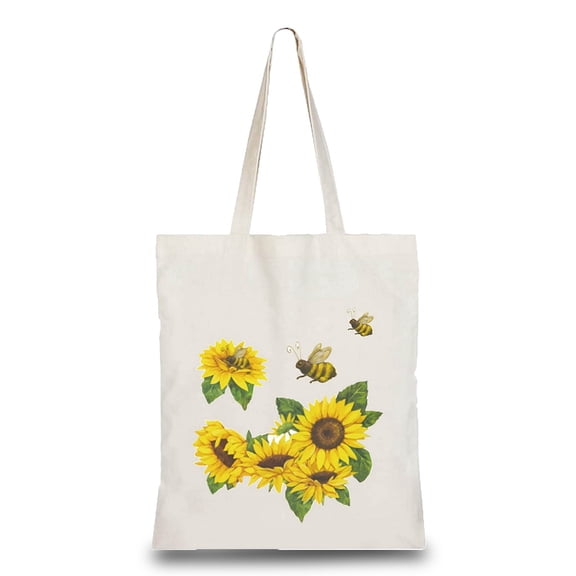 Cotton Tote Bag Canvas Grocery Sunflower Bee Bags Lightweight Reusable Eco-Friendly DIY Craft Multi-Function Pouches for DIY