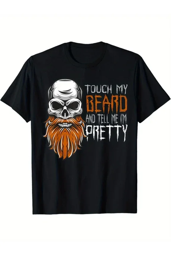 Cotton 'Touch My Beard' T-Shirt, Casual Crew Neck, Short S