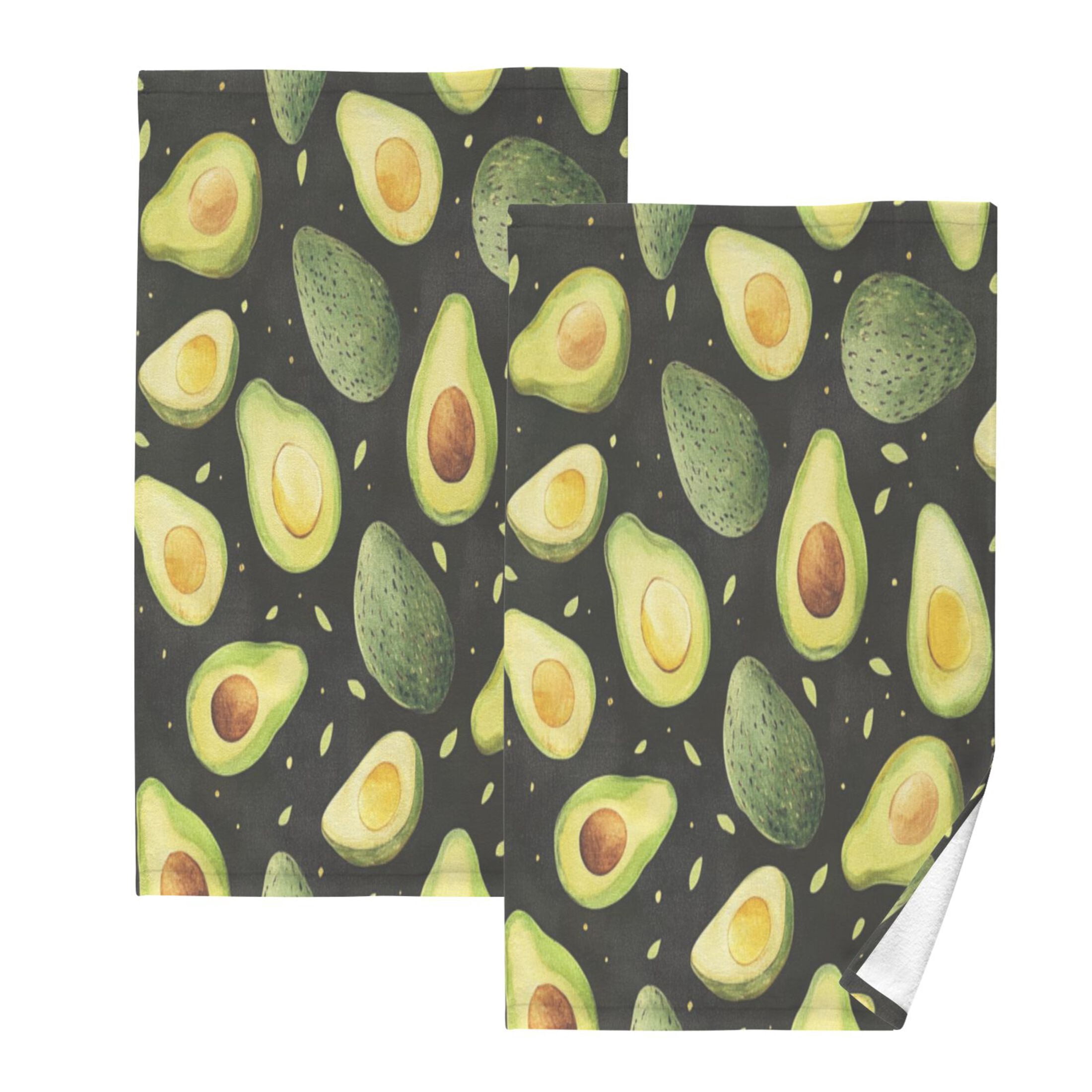 Cotton Towel Two-Piece 16x28 Inch One Sizex2 Face Towel Set Towel Set Cotton Hand Bath Towel Bathroom Beach Avocado on Black Background