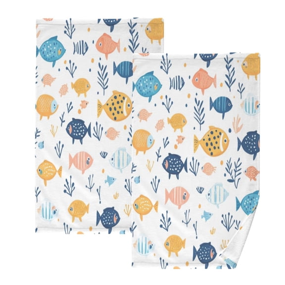 Cotton Towel Two-Piece 16x28 Inch One Sizex2 Face Towel Set Towel Set Cotton Hand Bath Towel Bathroom Beach Beautiful Colored Fish