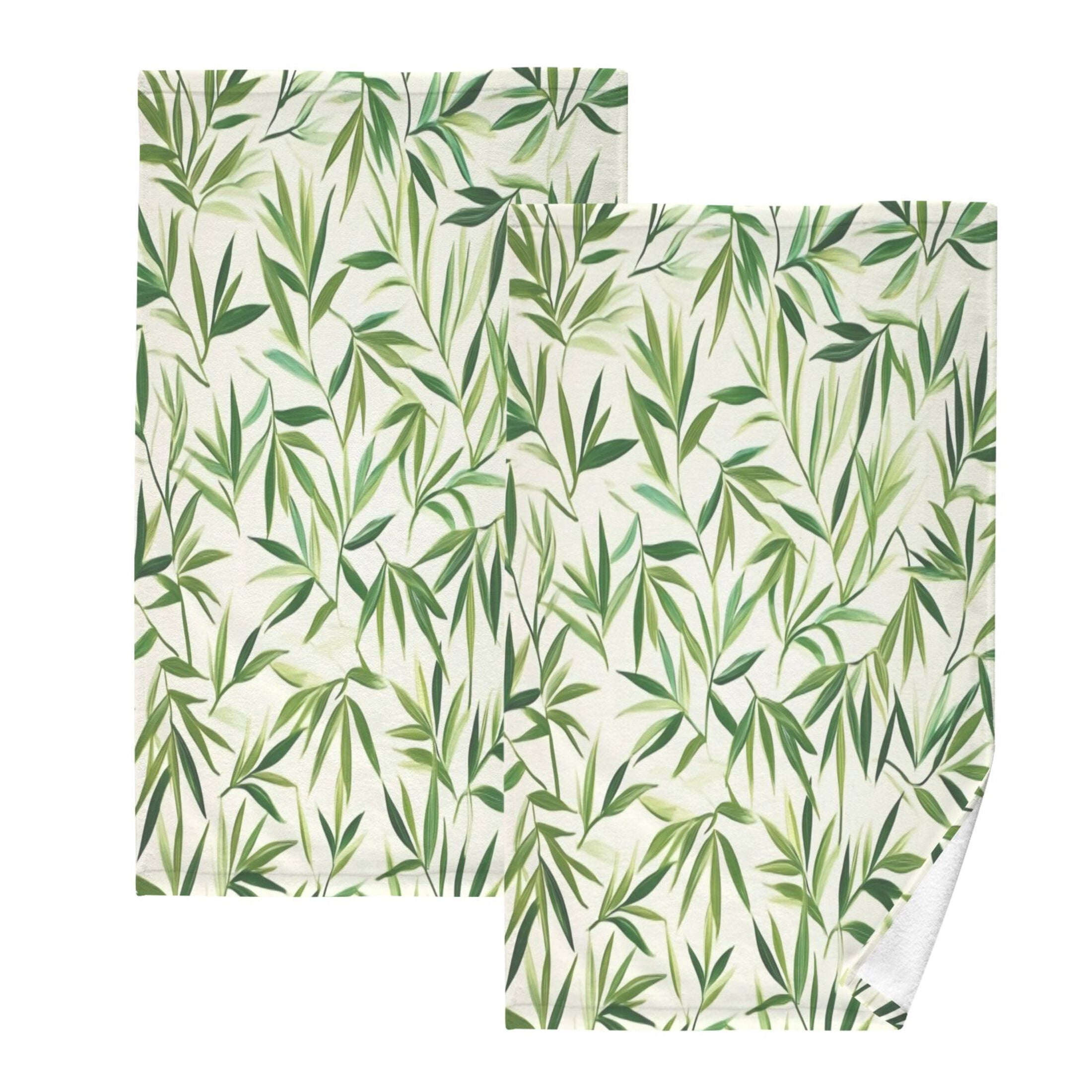 Cotton Towel Two-Piece 16x28 Inch One Sizex2 Face Towel Set Towel Set Cotton Hand Bath Towel Bathroom Beach Beautiful Green Bamboo Leaves