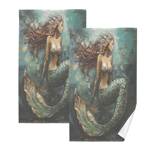 Cotton Towel Two-Piece 16x28 Inch One Sizex2 Face Towel Set Towel Set Cotton Hand Bath Towel Bathroom Beach Beautiful Mermaid
