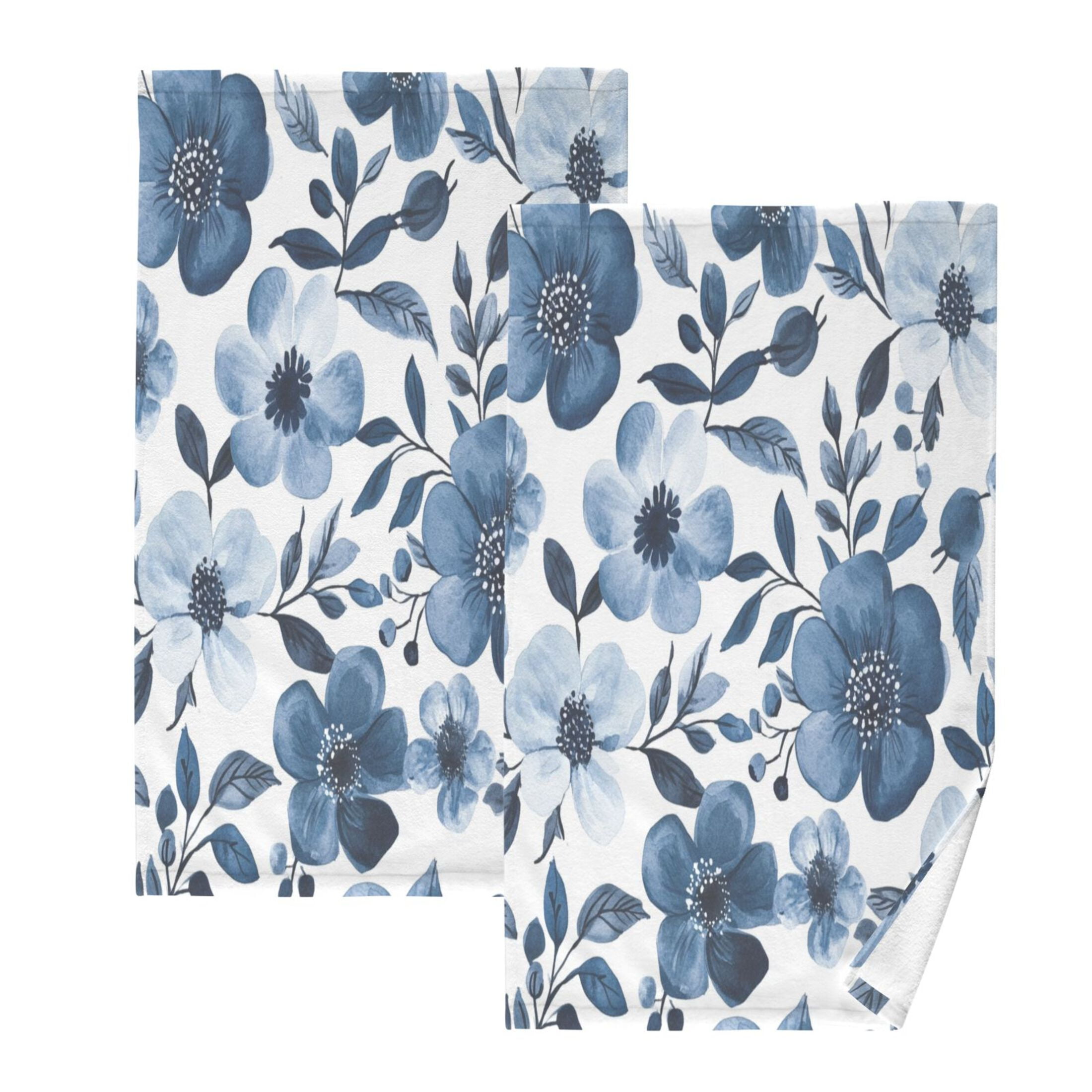 Cotton Towel Two-Piece 16x28 Inch One Sizex2 Face Towel Set Towel Set Cotton Hand Bath Towel Bathroom Beach Beautiful Navy Flowers