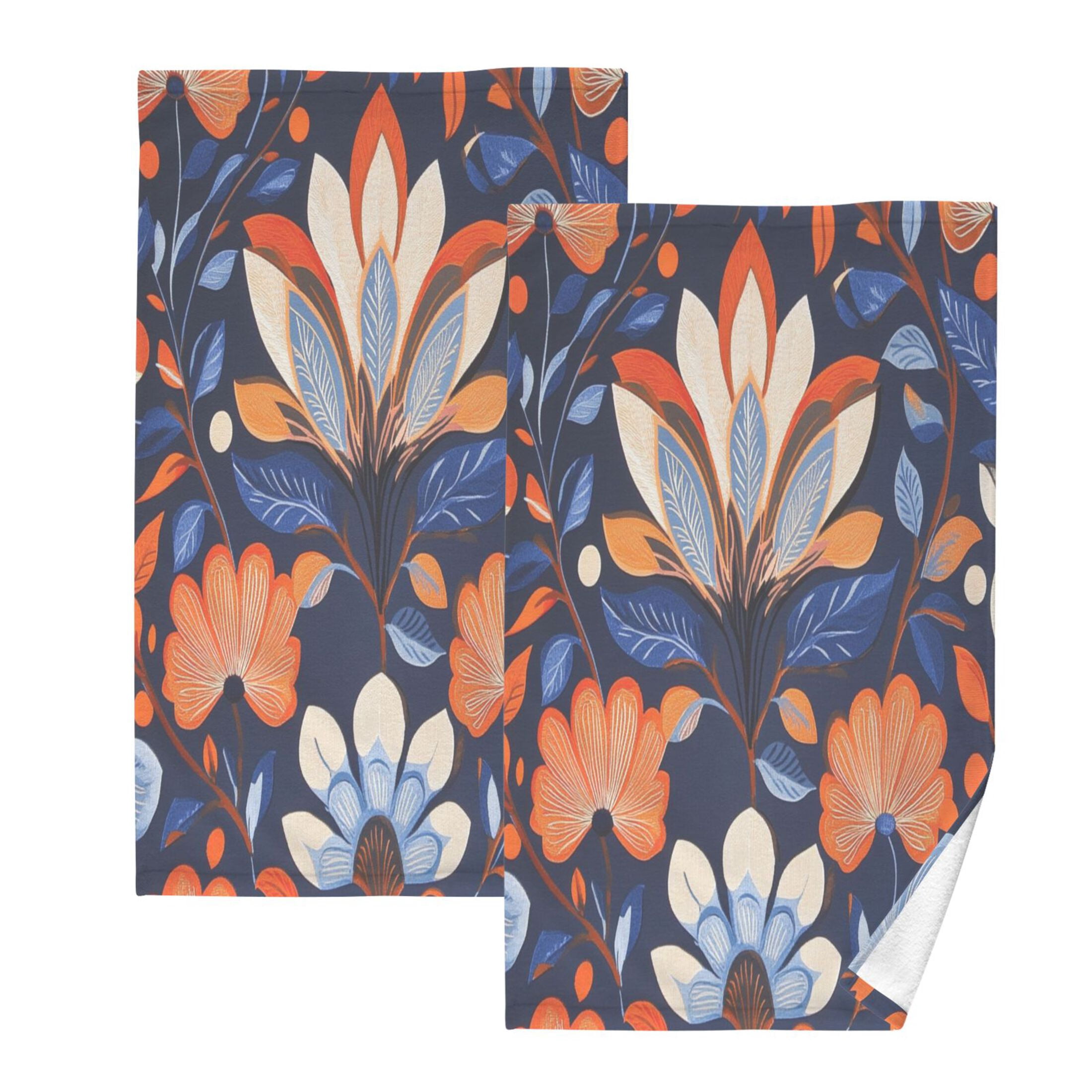 Cotton Towel Two-Piece 16x28 Inch One Sizex2 Face Towel Set Towel Set Cotton Hand Bath Towel Bathroom Beach Beautiful Orange Lotus