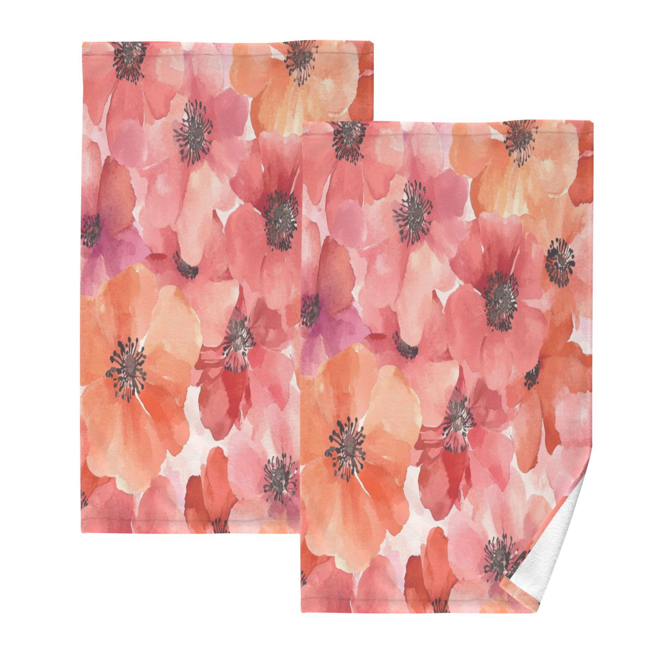 Cotton Towel Two-Piece 16x28 Inch One Sizex2 Face Towel Set Towel Set Cotton Hand Bath Towel Bathroom Beach Beautiful Red Flower