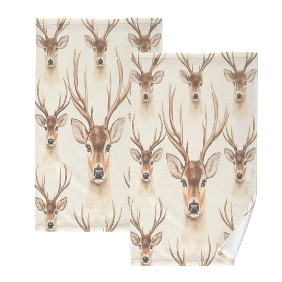 Cotton Towel Two-Piece 16x28 Inch One Sizex2 Face Towel Set Towel Set Cotton Hand Bath Towel Bathroom Beach Big Eyes Deer Seamless