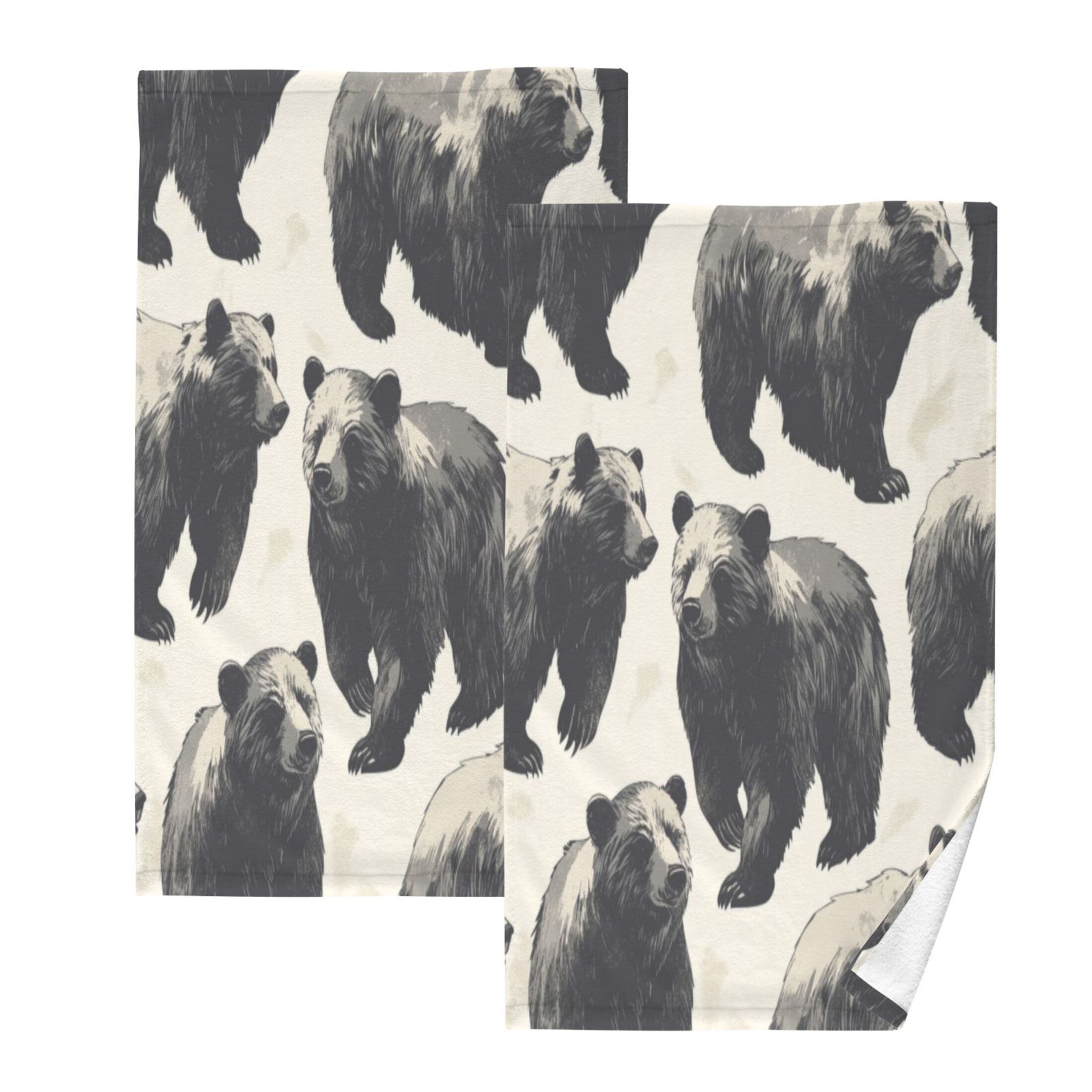 Cotton Towel Two-Piece 16x28 Inch One Sizex2 Face Towel Set Towel Set Cotton Hand Bath Towel Bathroom Beach Black Bear Seamless