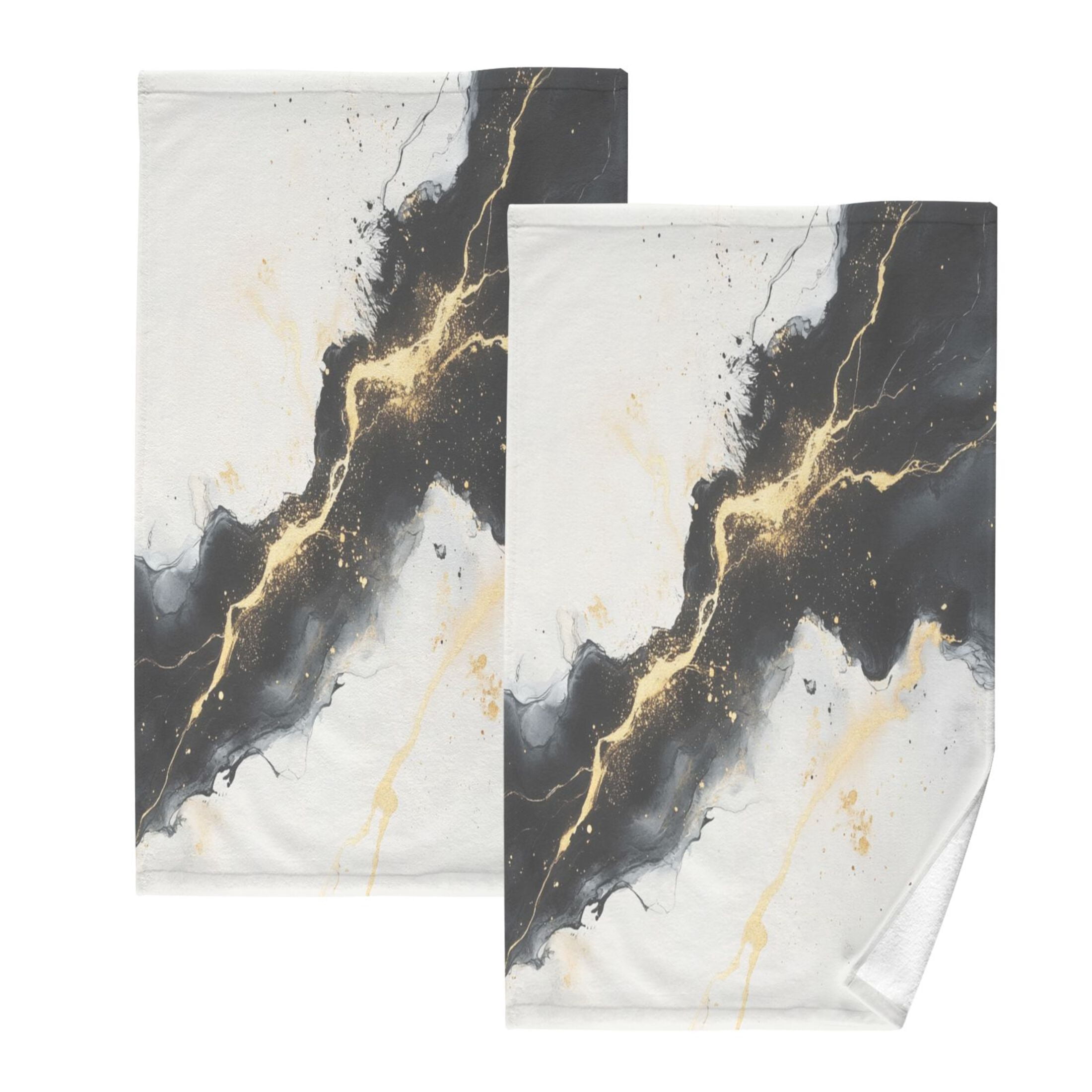 Cotton Towel Two-Piece 16x28 Inch One Sizex2 Face Towel Set Towel Set Cotton Hand Bath Towel Bathroom Beach Black Beautiful Marble