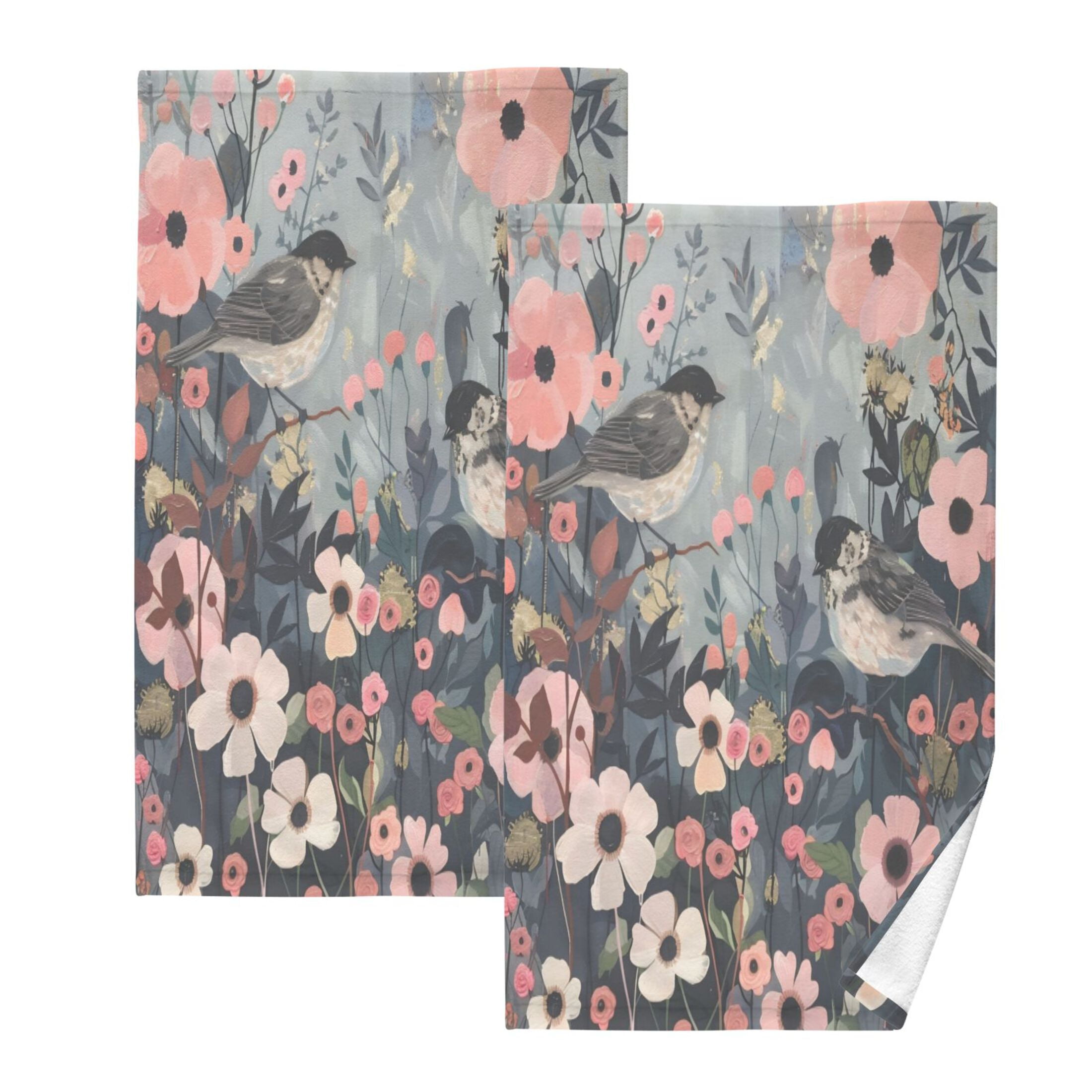 Cotton Towel Two-Piece 16x28 Inch One Sizex2 Face Towel Set Towel Set Cotton Hand Bath Towel Bathroom Beach Black Bird
