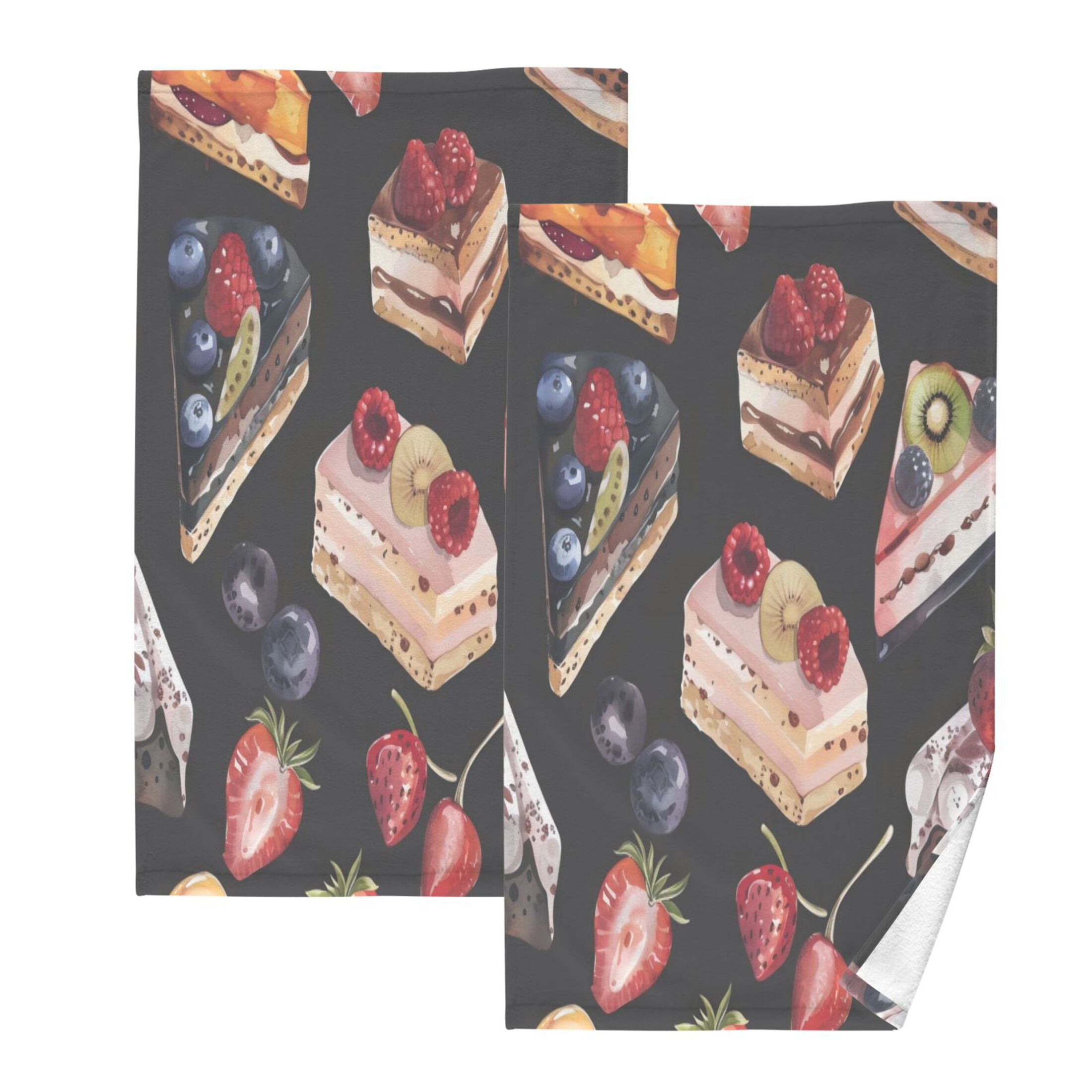 Cotton Towel Two-Piece 16x28 Inch One Sizex2 Face Towel Set Towel Set Cotton Hand Bath Towel Bathroom Beach Black Cake