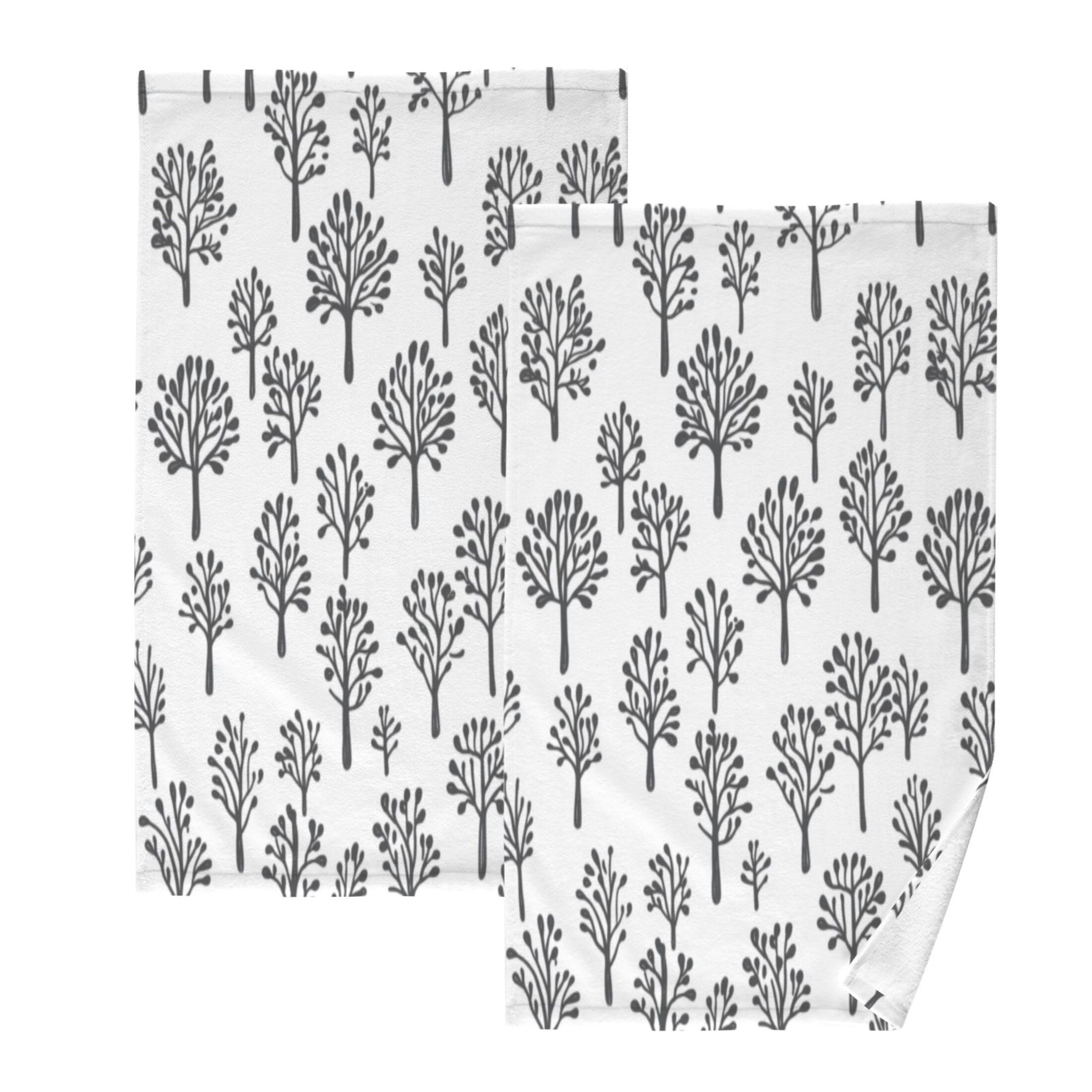 Cotton Towel Two-Piece 16x28 Inch One Sizex2 Face Towel Set Towel Set Cotton Hand Bath Towel Bathroom Beach Black Cartoon Tree