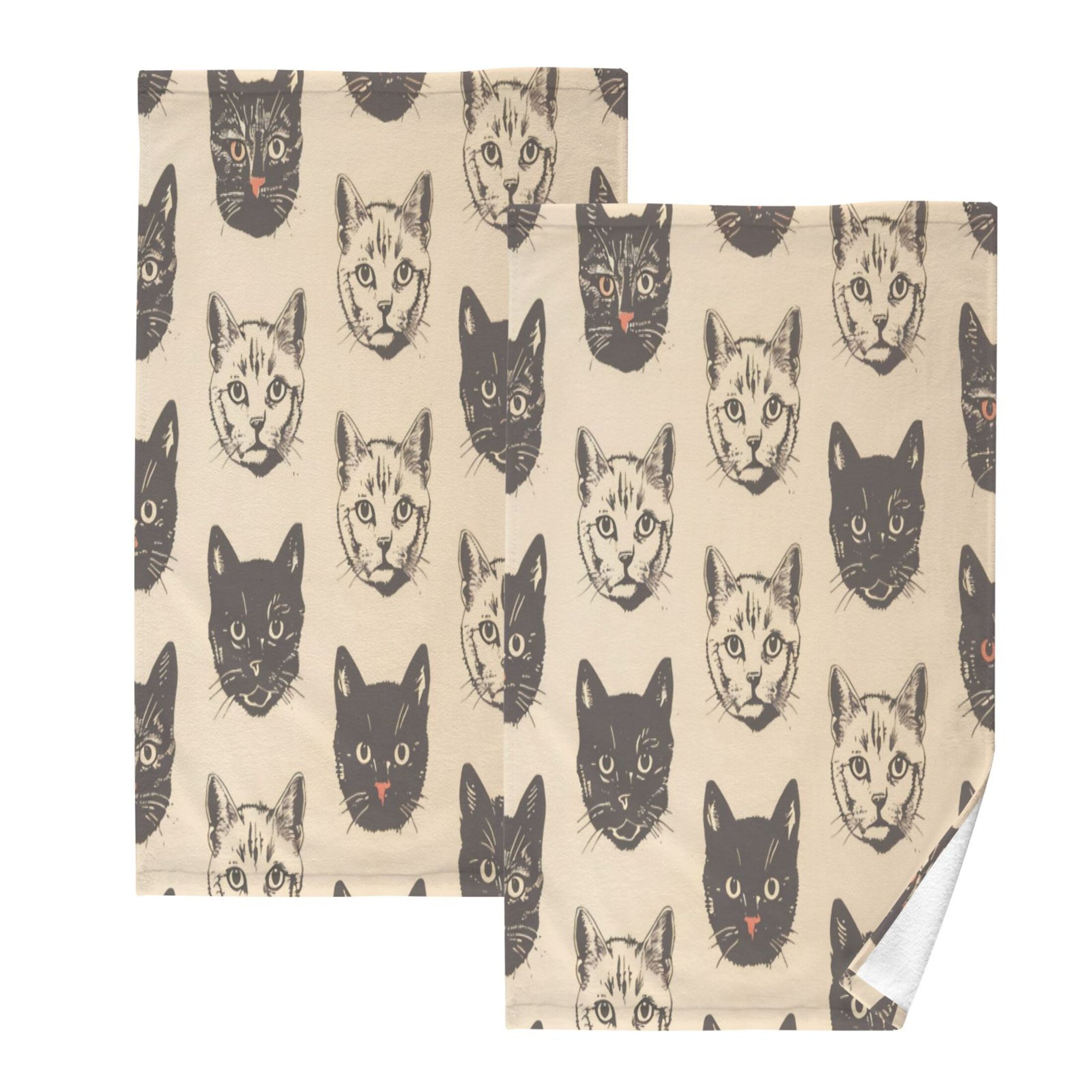 Cotton Towel Two-Piece 16x28 Inch One Sizex2 Face Towel Set Towel Set Cotton Hand Bath Towel Bathroom Beach Black Cat