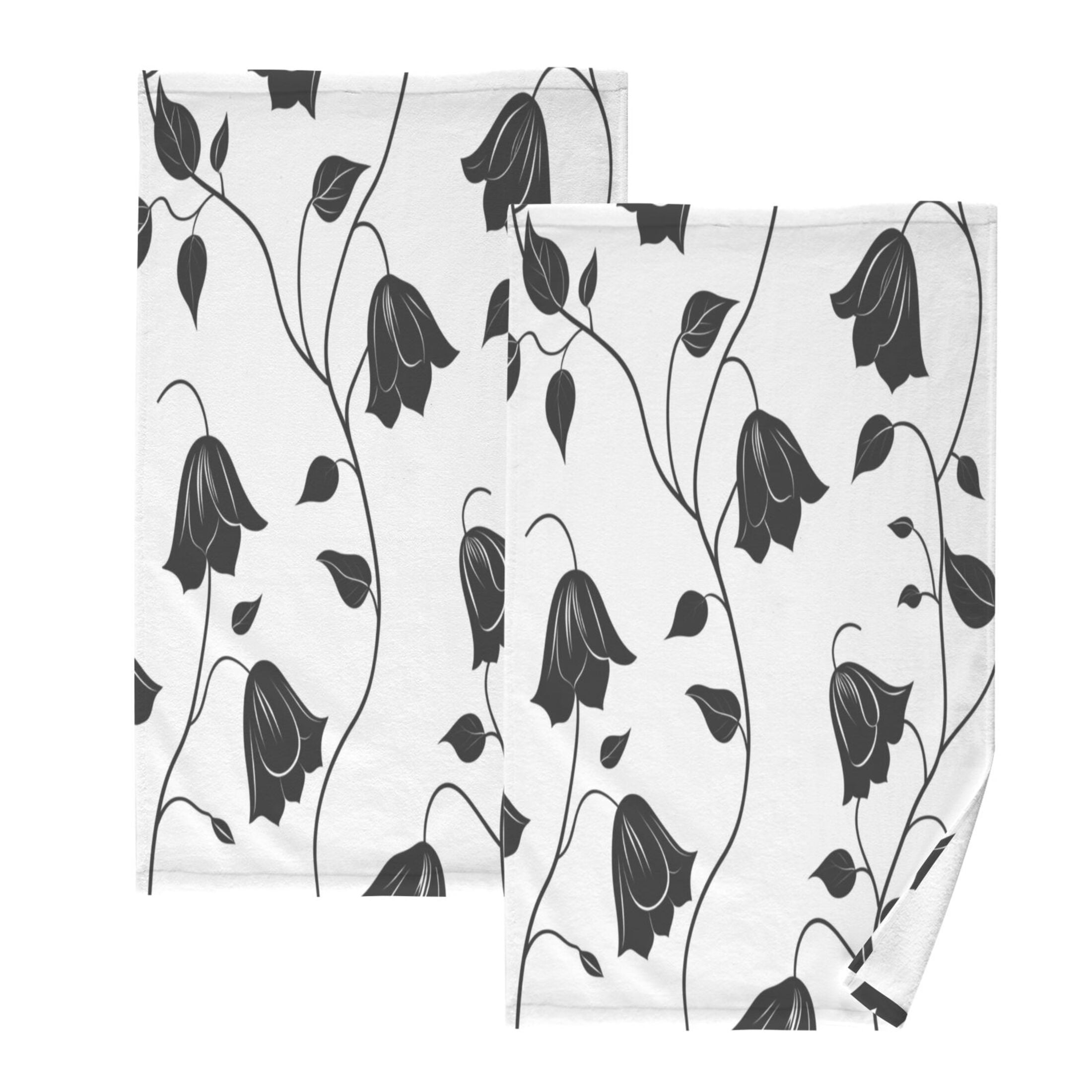 Cotton Towel Two-Piece 16x28 Inch One Sizex2 Face Towel Set Towel Set Cotton Hand Bath Towel Bathroom Beach Black Flower
