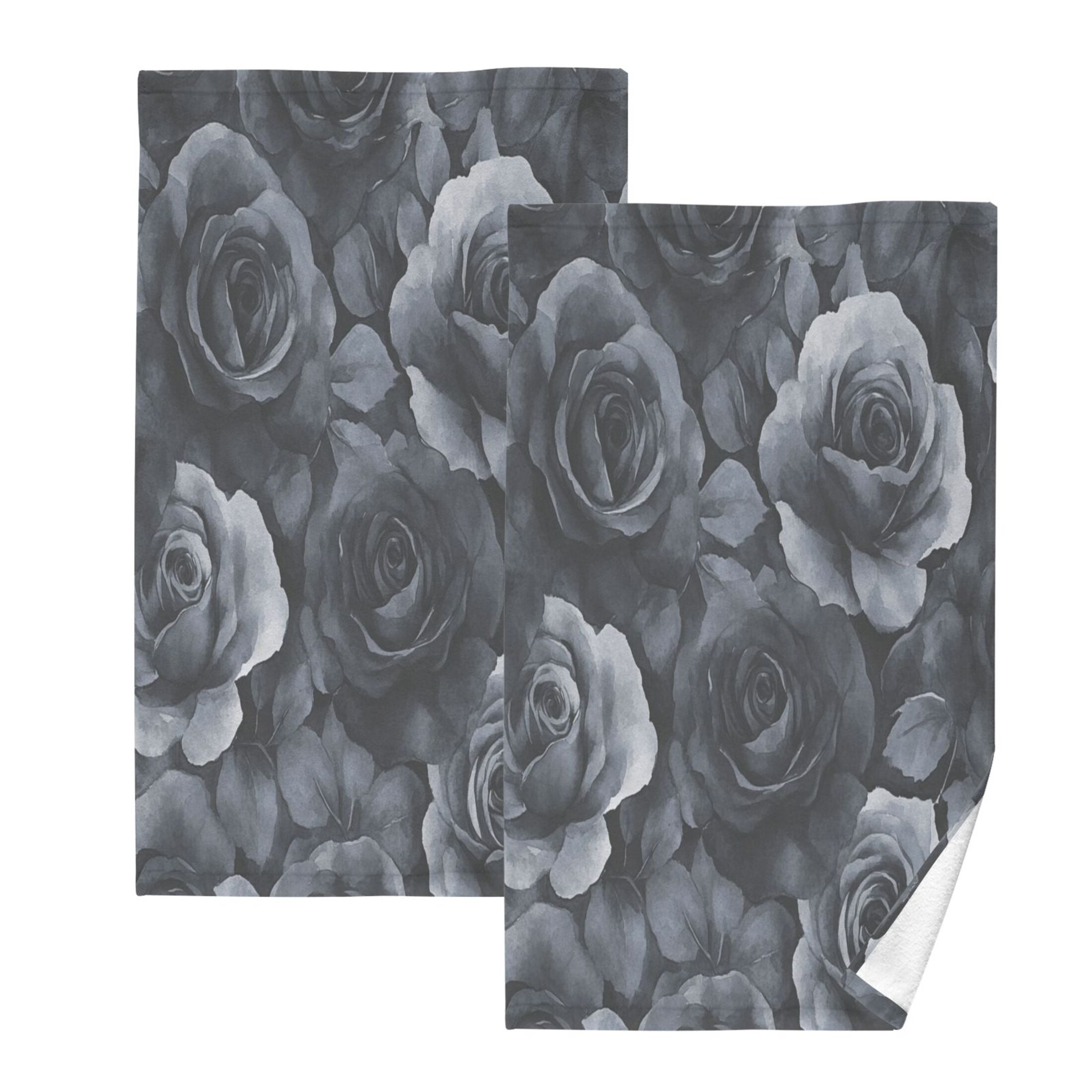 Cotton Towel Two-Piece 16x28 Inch One Sizex2 Face Towel Set Towel Set Cotton Hand Bath Towel Bathroom Beach Black Flowers