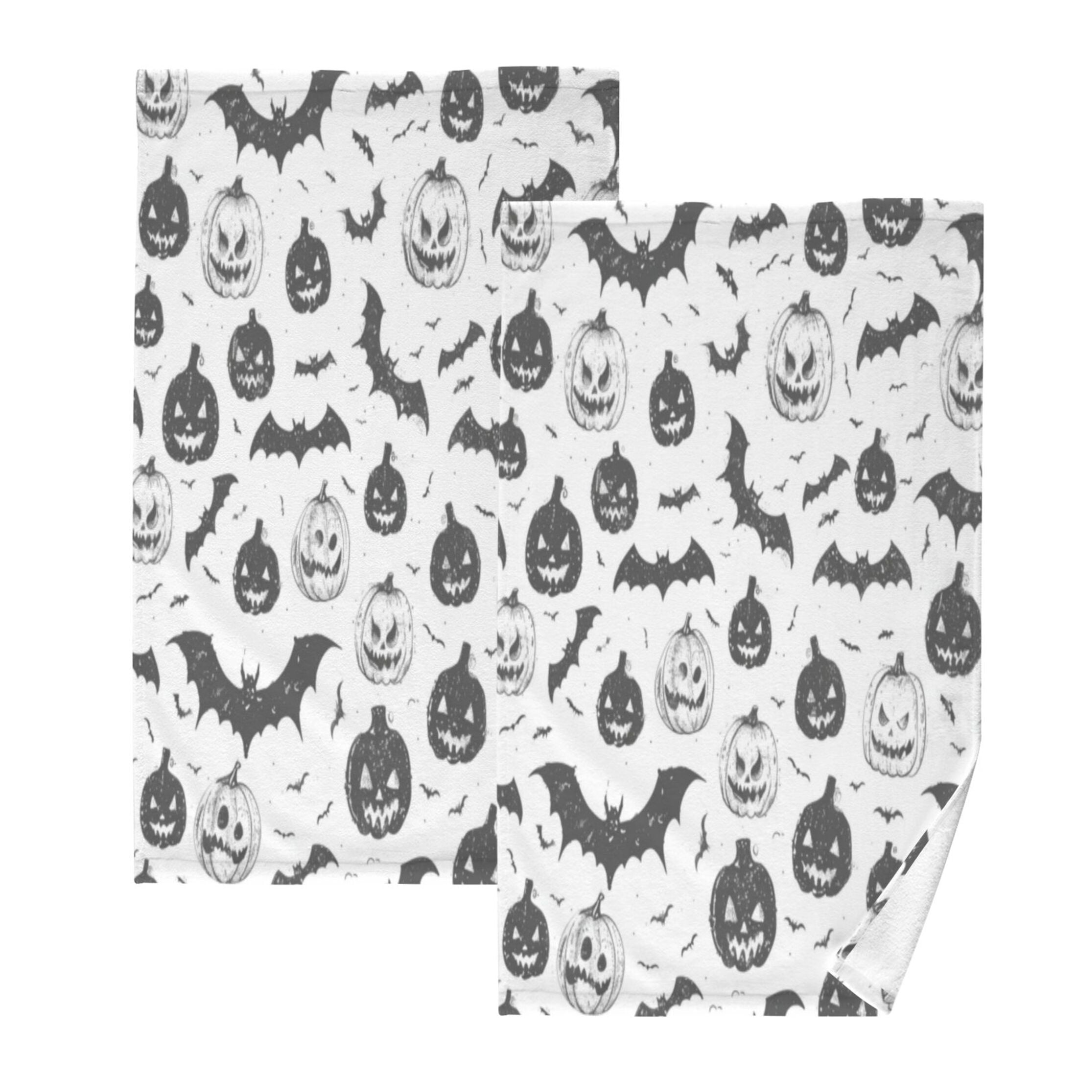 Cotton Towel Two-Piece 16x28 Inch One Sizex2 Face Towel Set Towel Set Cotton Hand Bath Towel Bathroom Beach Black Halloween Elements