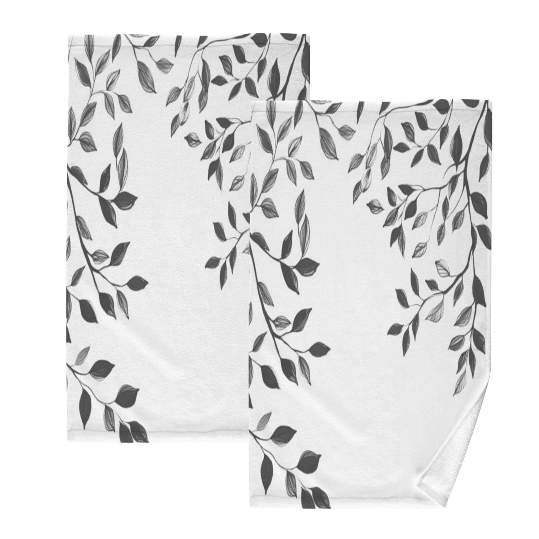 Cotton Towel Two-Piece 16x28 Inch One Sizex2 Face Towel Set Towel Set Cotton Hand Bath Towel Bathroom Beach Black Leaf Print