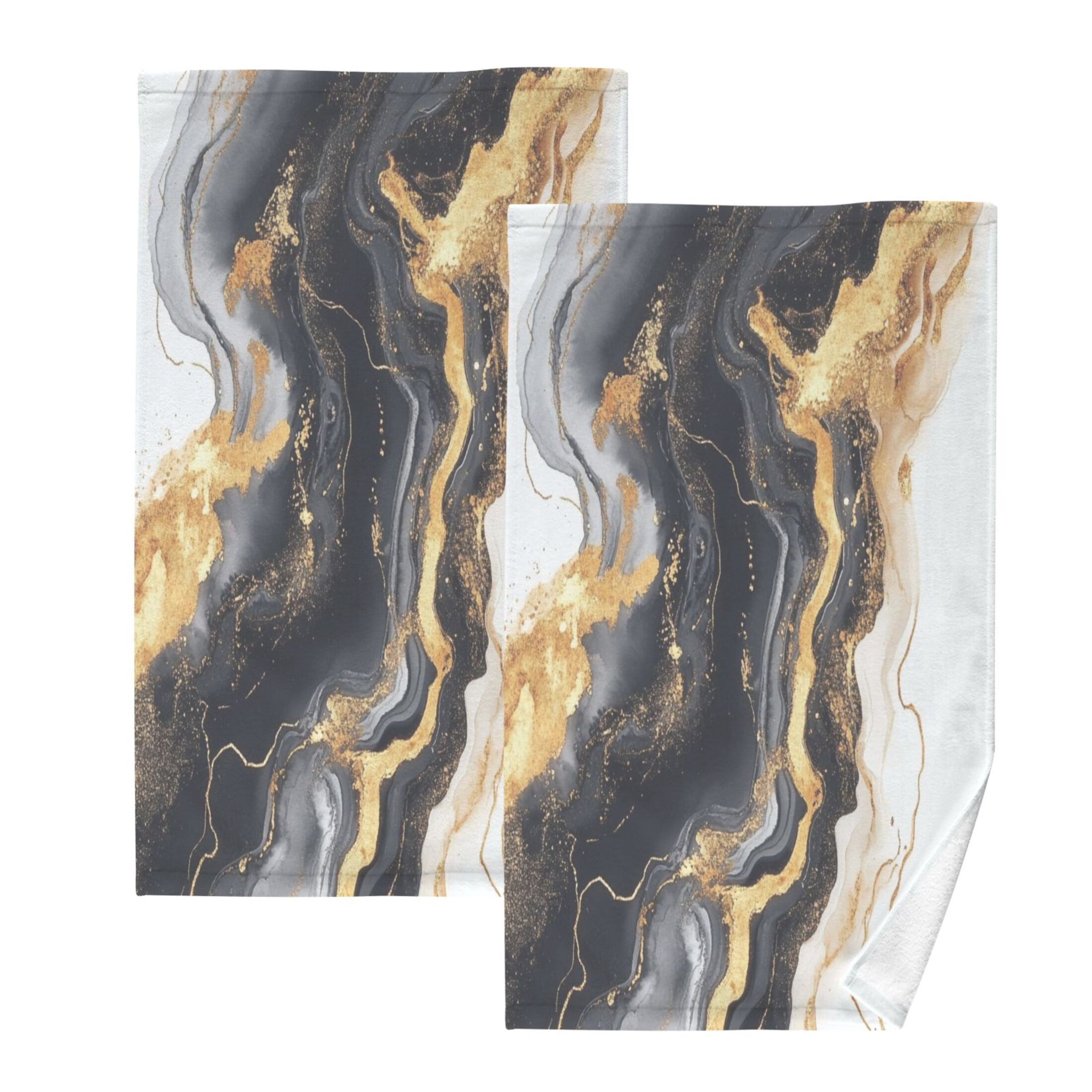 Cotton Towel Two-Piece 16x28 Inch One Sizex2 Face Towel Set Towel Set Cotton Hand Bath Towel Bathroom Beach Black Marble
