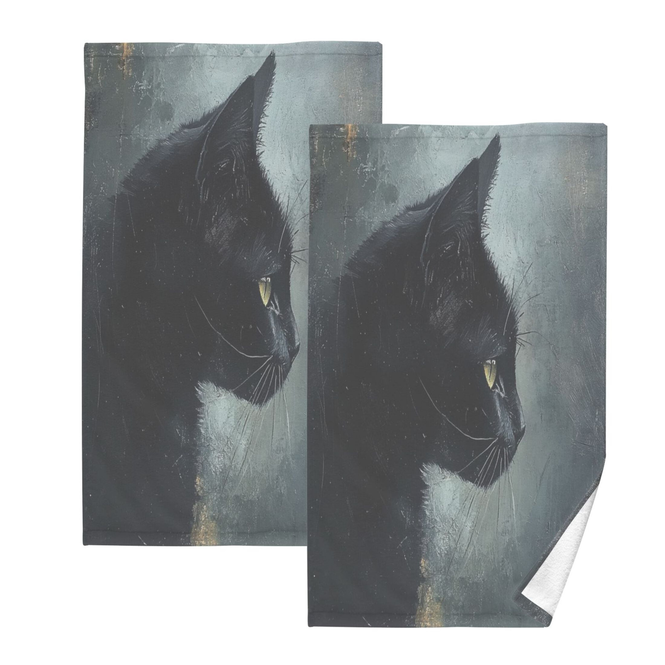 Cotton Towel Two-Piece 16x28 Inch One Sizex2 Face Towel Set Towel Set Cotton Hand Bath Towel Bathroom Beach Black Painting Cat