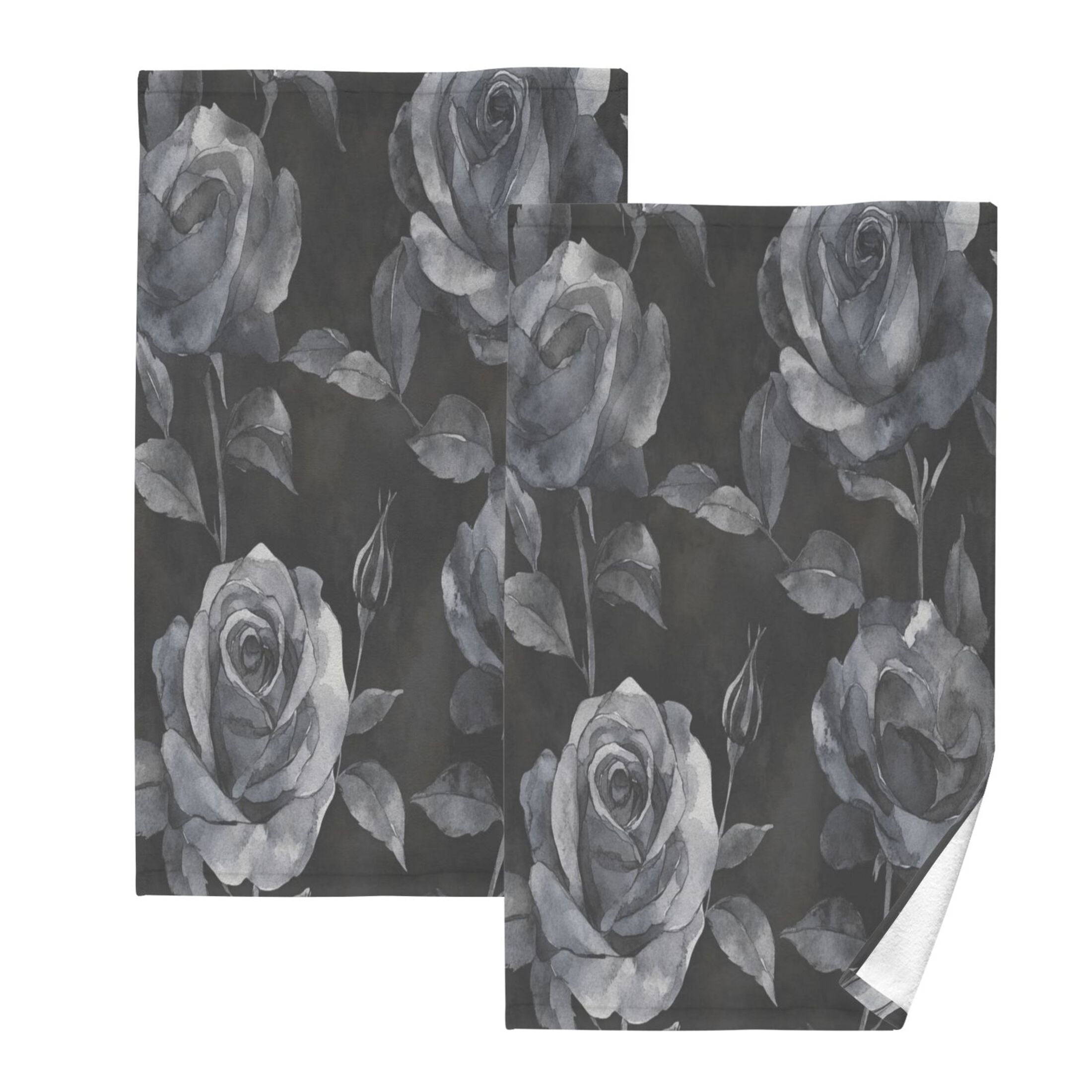 Cotton Towel Two-Piece 16x28 Inch One Sizex2 Face Towel Set Towel Set Cotton Hand Bath Towel Bathroom Beach Black Roses Seamless