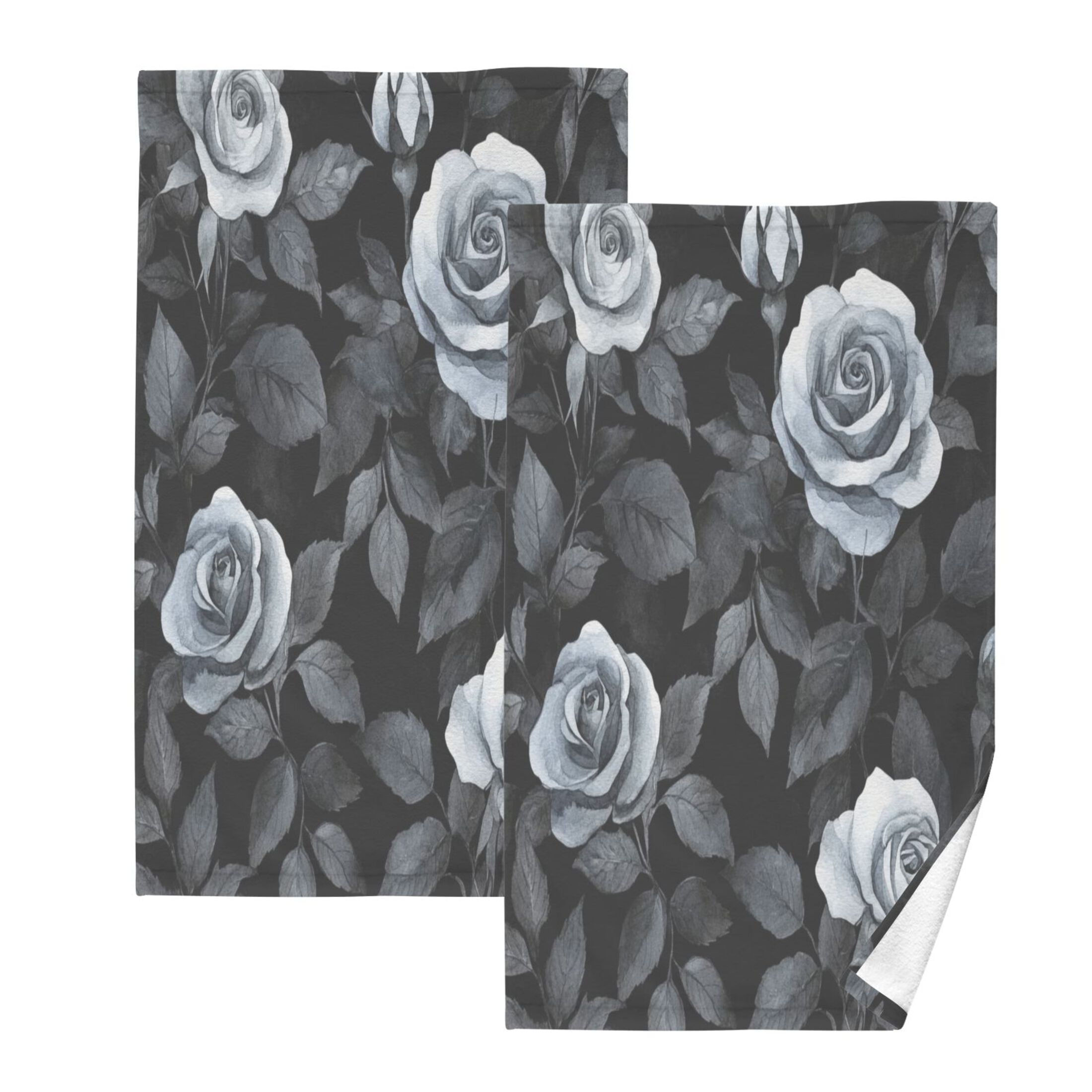 Cotton Towel Two-Piece 16x28 Inch One Sizex2 Face Towel Set Towel Set Cotton Hand Bath Towel Bathroom Beach Black Roses