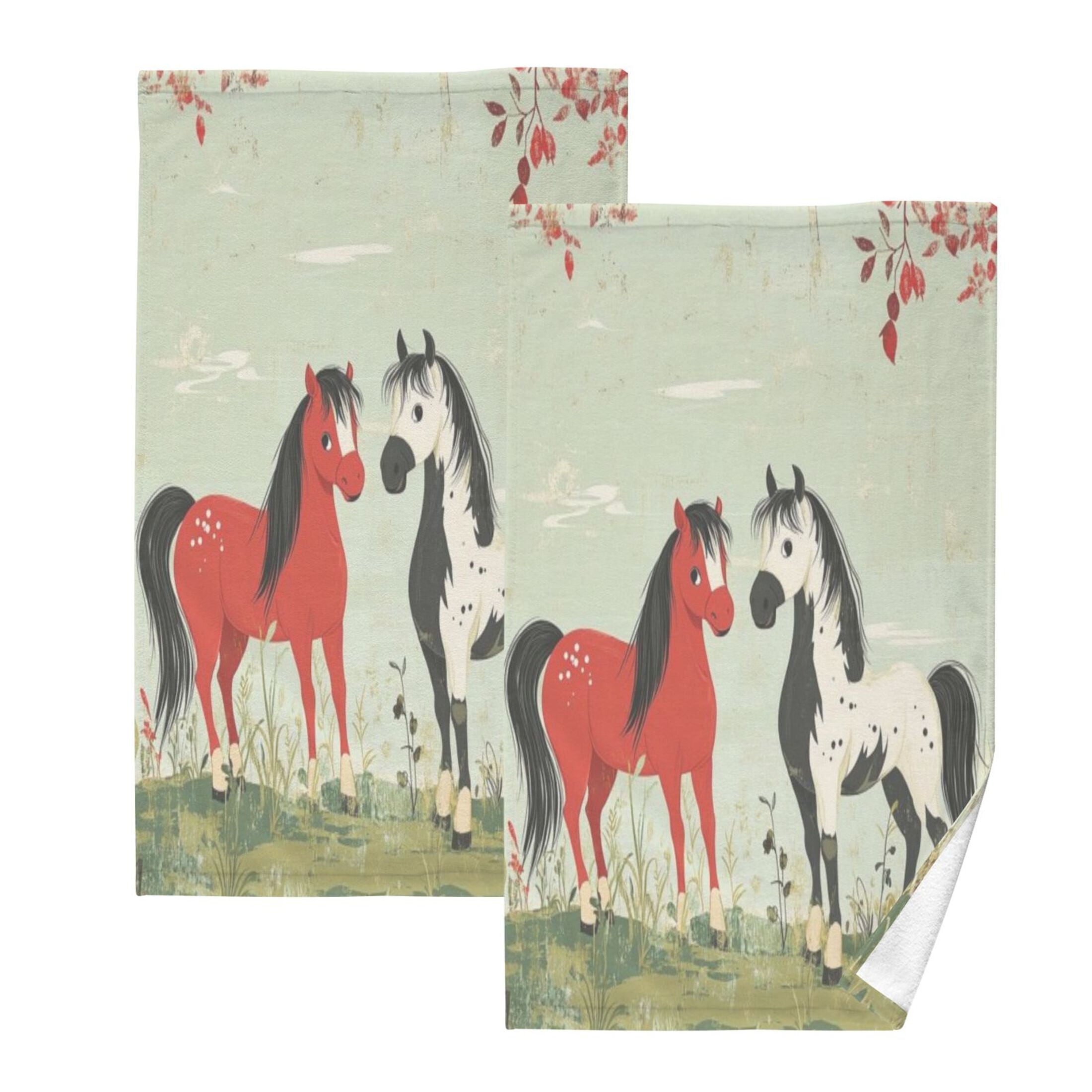 Cotton Towel Two-Piece 16x28 Inch One Sizex2 Face Towel Set Towel Set Cotton Hand Bath Towel Bathroom Beach Black Tailed Horse