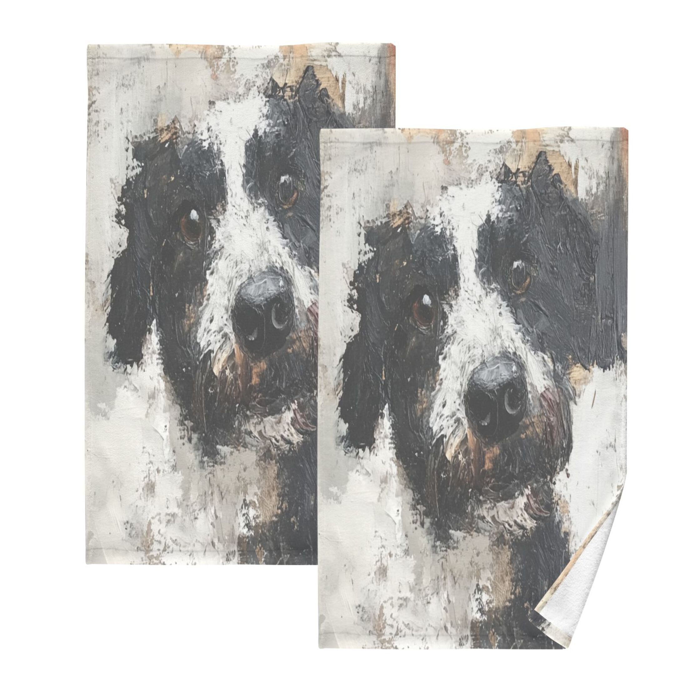 Cotton Towel Two-Piece 16x28 Inch One Sizex2 Face Towel Set Towel Set Cotton Hand Bath Towel Bathroom Beach Black and White Cute Dog