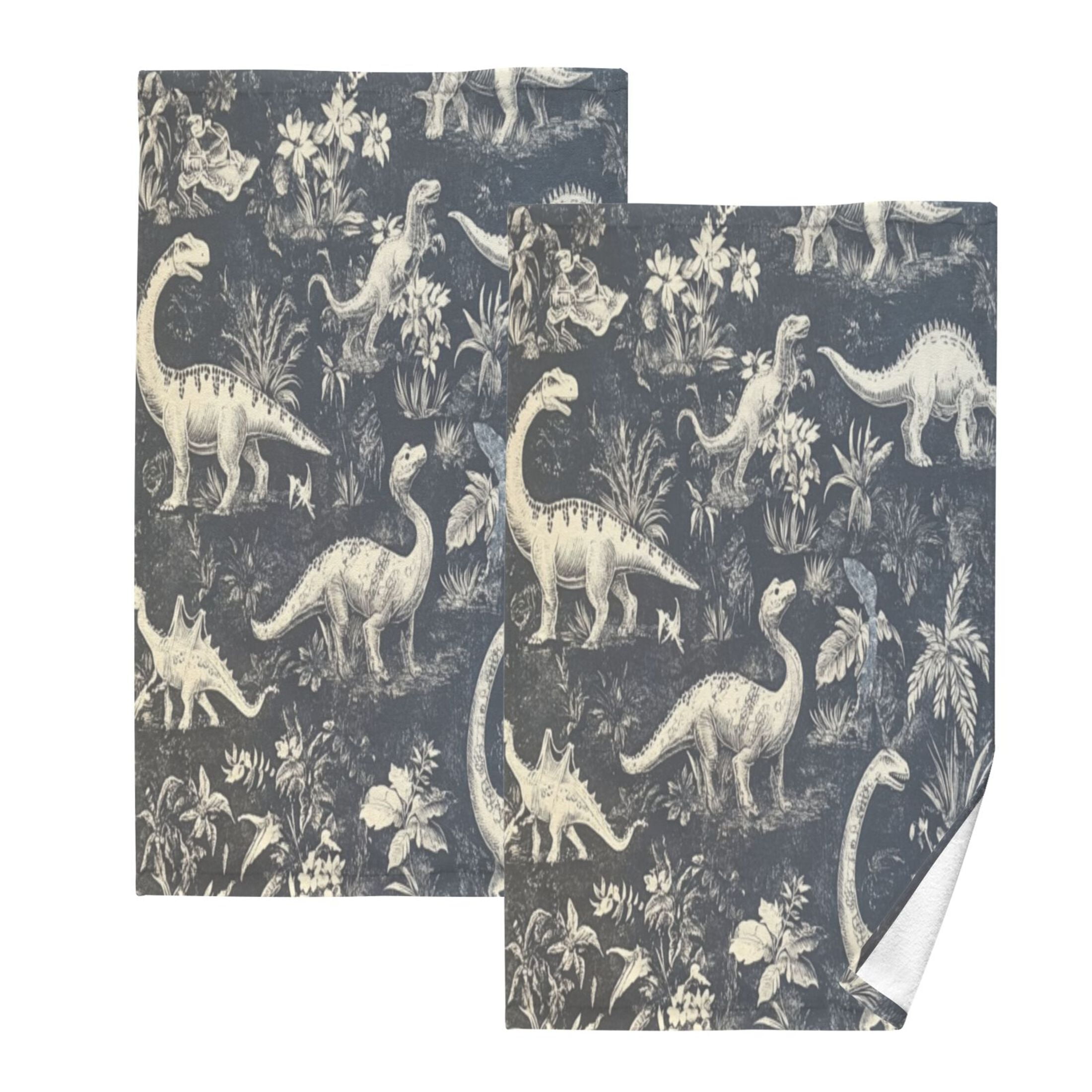 Cotton Towel Two-Piece 16x28 Inch One Sizex2 Face Towel Set Towel Set Cotton Hand Bath Towel Bathroom Beach Black and White Dinosaur