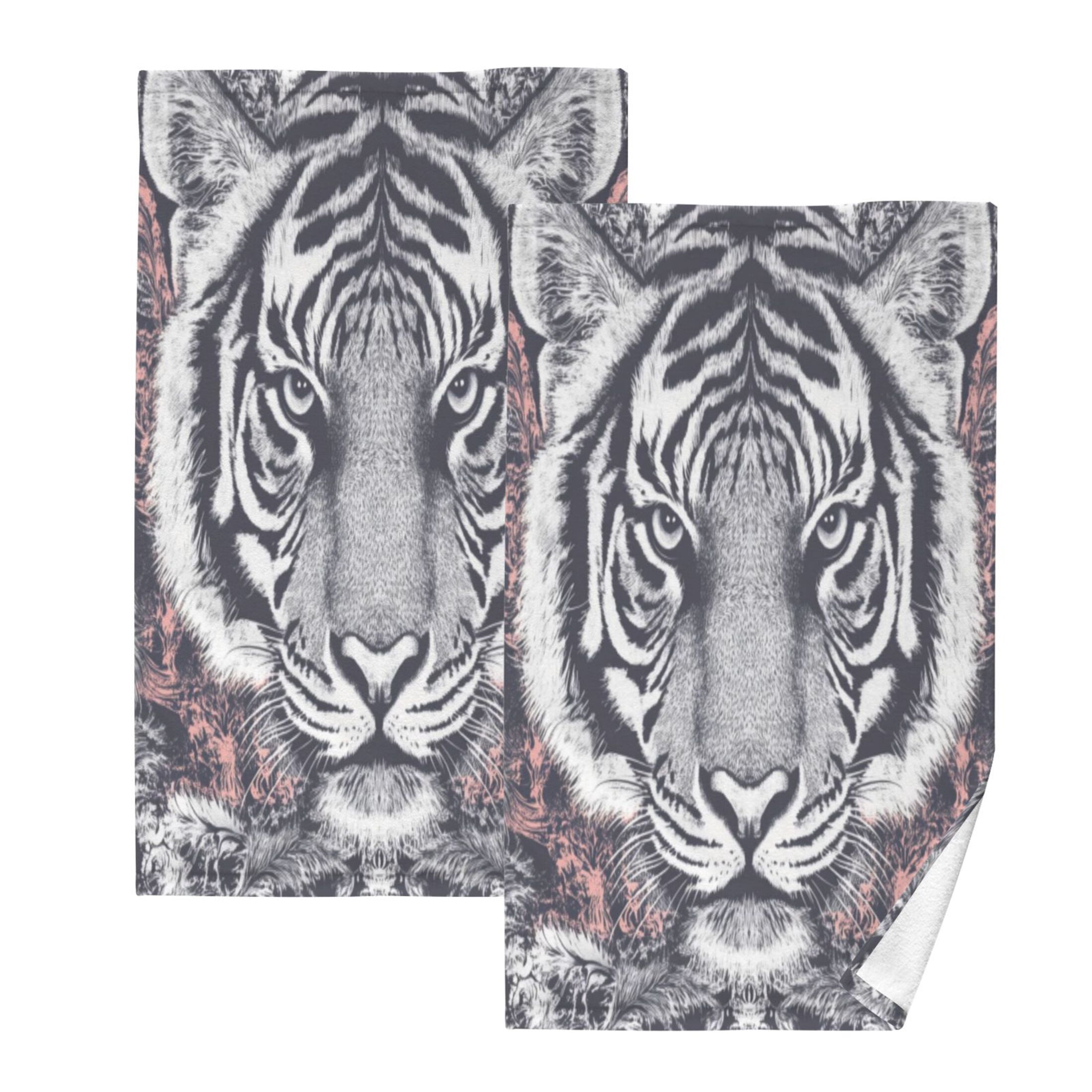 Cotton Towel Two-Piece 16x28 Inch One Sizex2 Face Towel Set Towel Set Cotton Hand Bath Towel Bathroom Beach Black and White Tiger