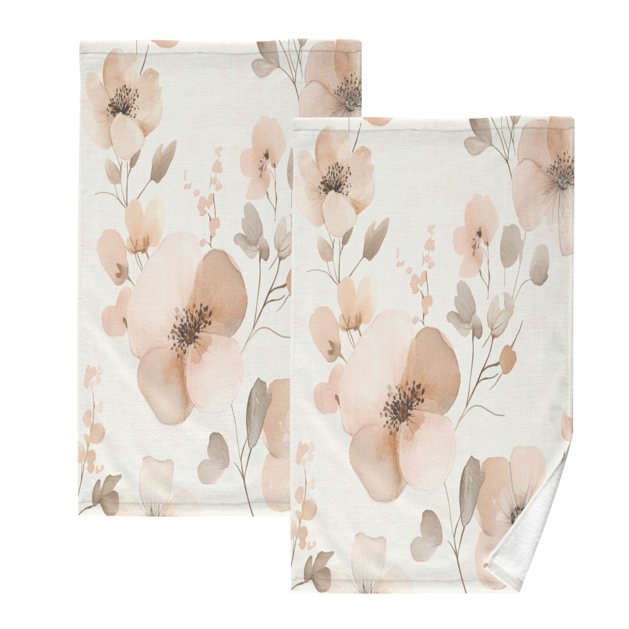 Cotton Towel Two-Piece 16x28 Inch One Sizex2 Face Towel Set Towel Set Cotton Hand Bath Towel Bathroom Beach Blooming Orange Flower
