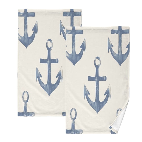 Cotton Towel Two-Piece 16x28 Inch One Sizex2 Face Towel Set Towel Set Cotton Hand Bath Towel Bathroom Beach Blue Anchor