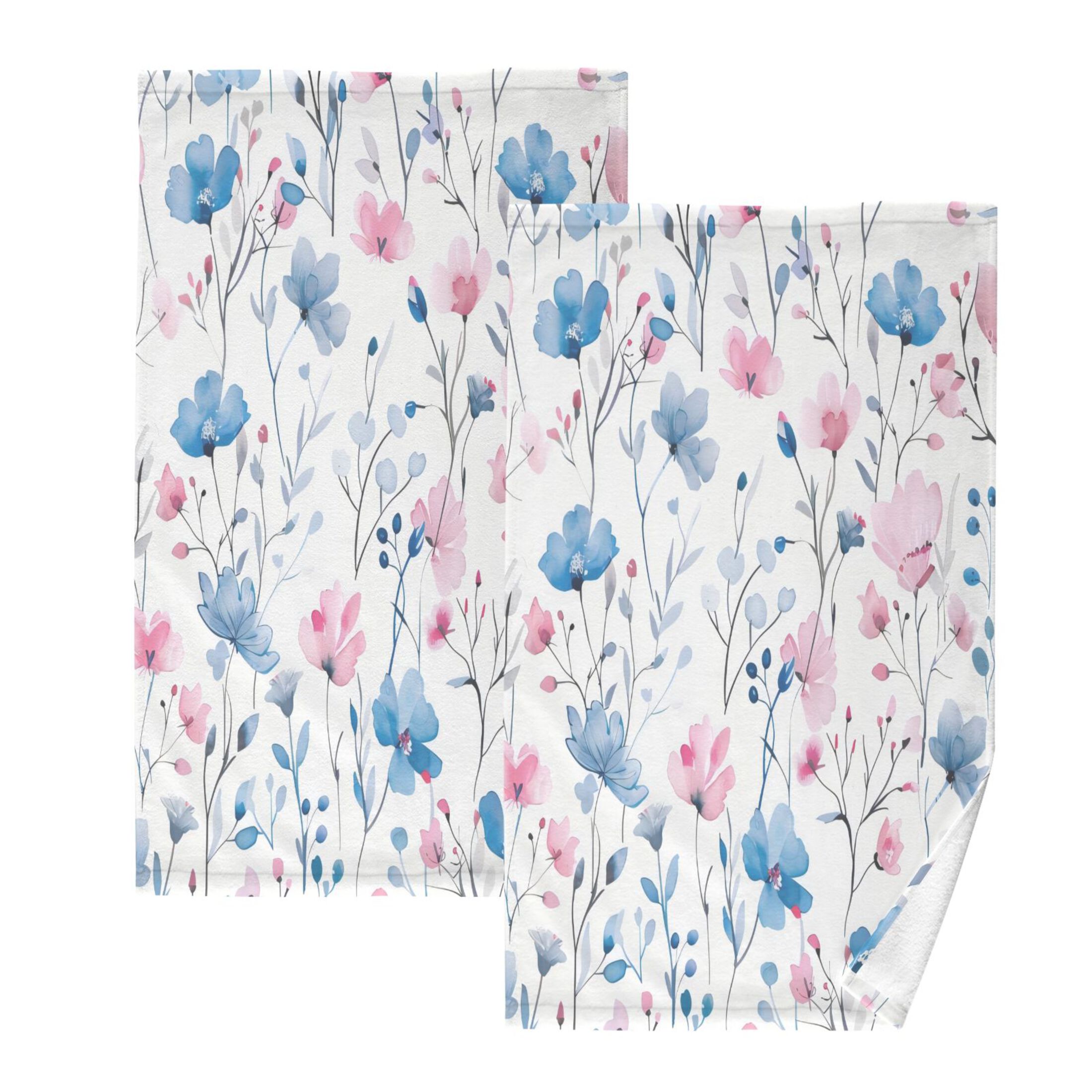 Cotton Towel Two-Piece 16x28 Inch One Sizex2 Face Towel Set Towel Set Cotton Hand Bath Towel Bathroom Beach Blue Pink Flowers