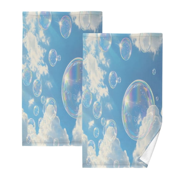 Cotton Towel Two-Piece 16x28 Inch One Sizex2 Face Towel Set Towel Set Cotton Hand Bath Towel Bathroom Beach Blue Sky Bubble