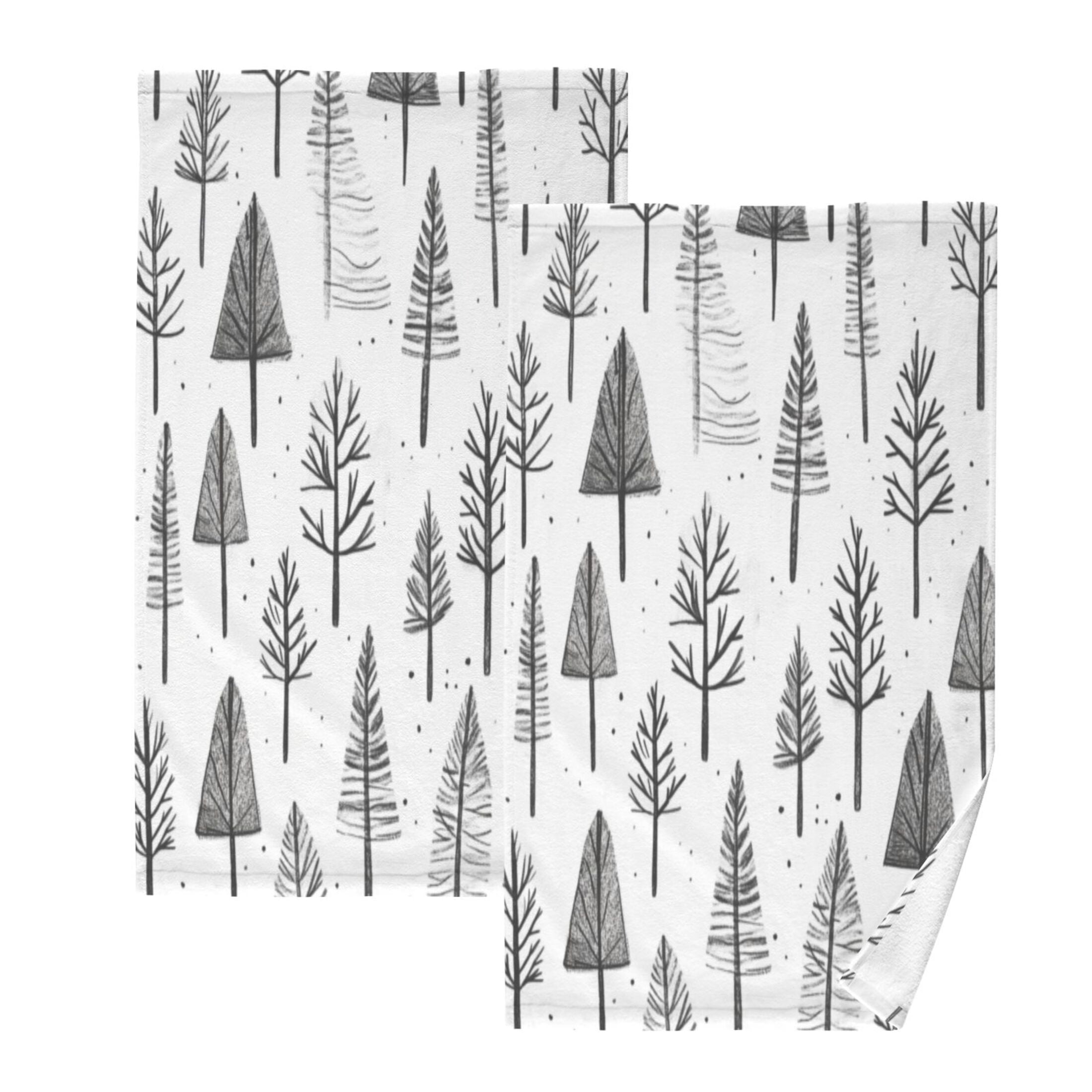 Cotton Towel Two-Piece 16x28 Inch One Sizex2 Face Towel Set Towel Set Cotton Hand Bath Towel Bathroom Beach Cartoon Black Pretty Little Tree