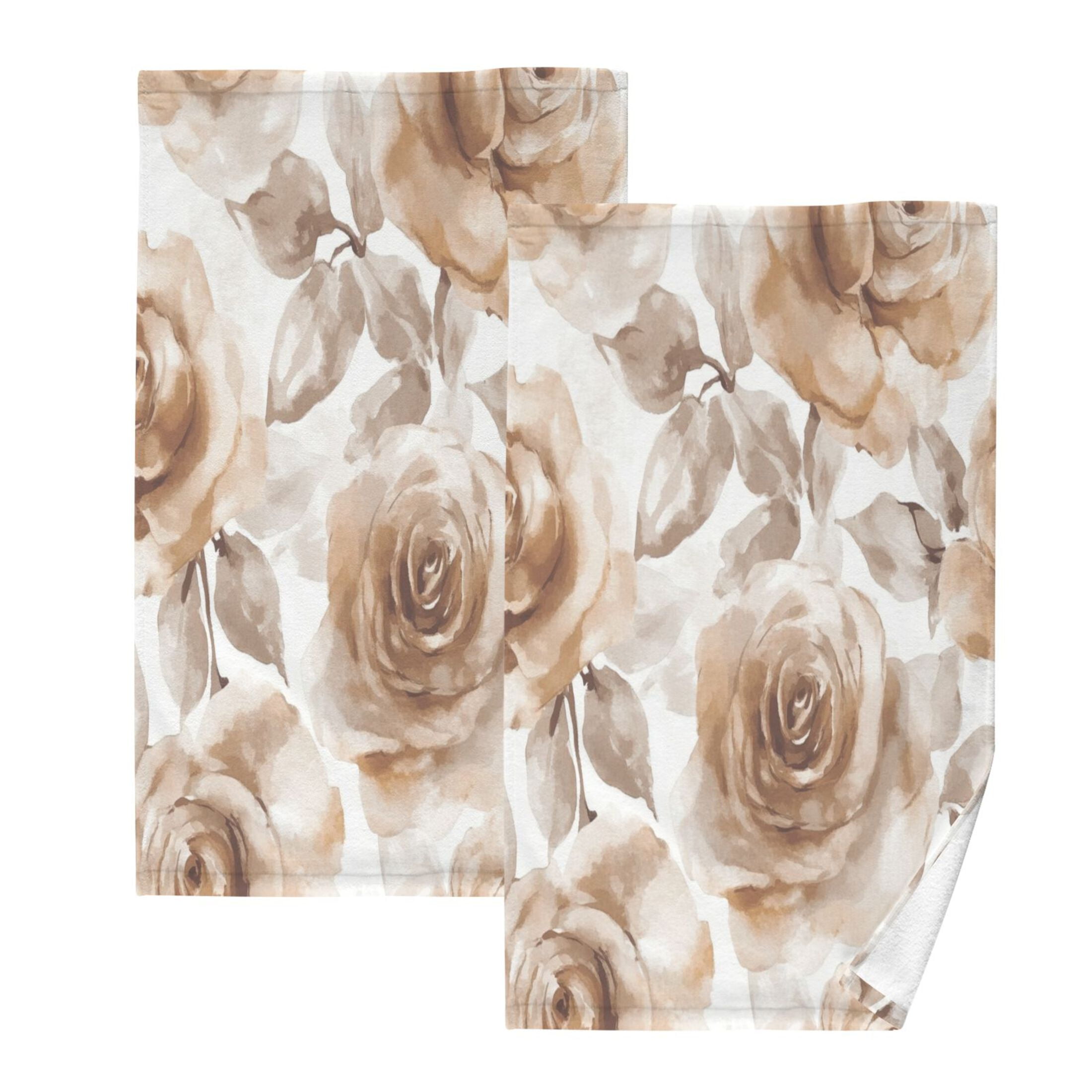 Cotton Towel Two-Piece 16x28 Inch One Sizex2 Face Towel Set Towel Set Cotton Hand Bath Towel Bathroom Beach Cartoon Brown Roses Seamless