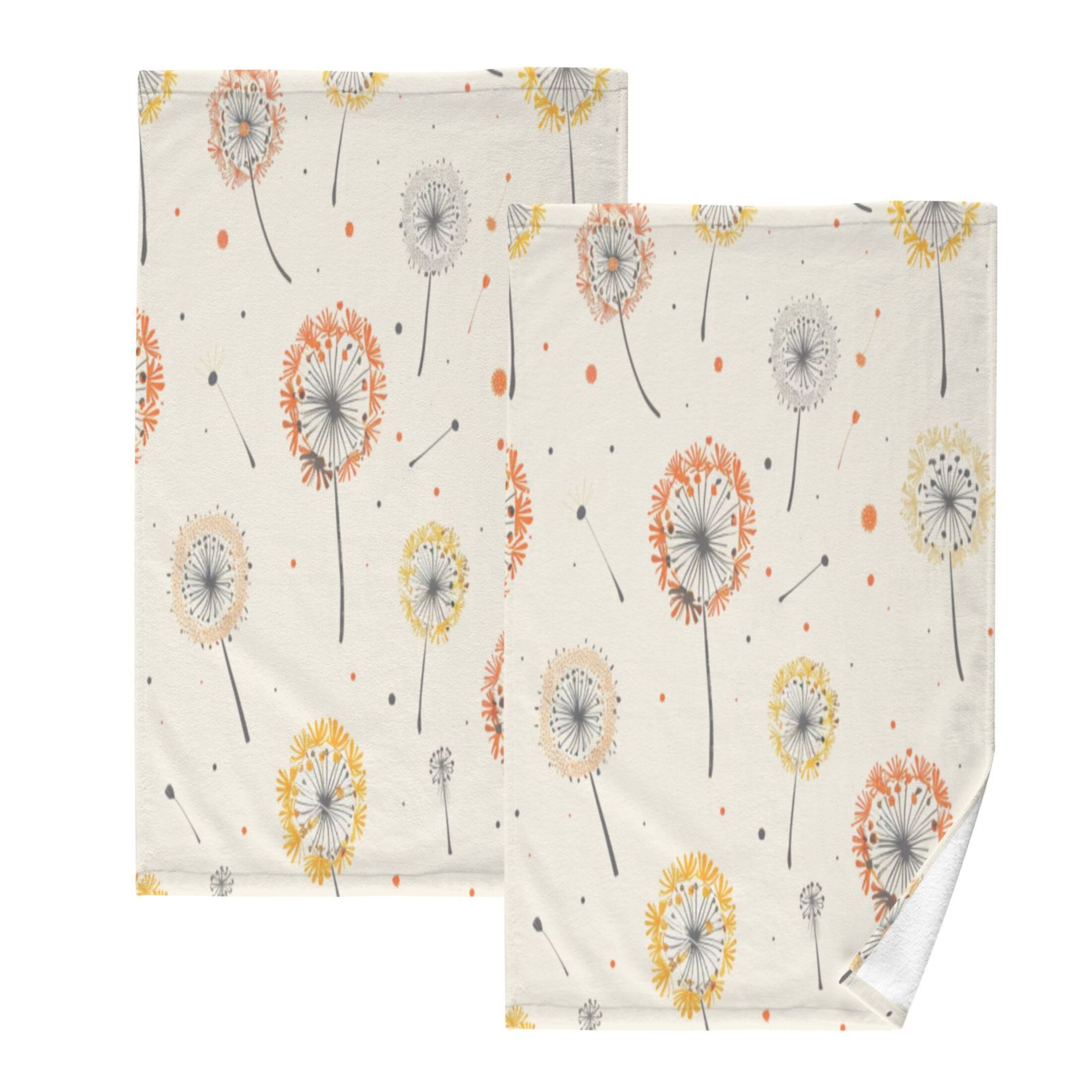 Cotton Towel Two-Piece 16x28 Inch One Sizex2 Face Towel Set Towel Set Cotton Hand Bath Towel Bathroom Beach Cartoon Colored Dandelions