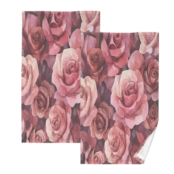 Cotton Towel Two-Piece 16x28 Inch One Sizex2 Face Towel Set Towel Set Cotton Hand Bath Towel Bathroom Beach Cartoon Maroon Roses