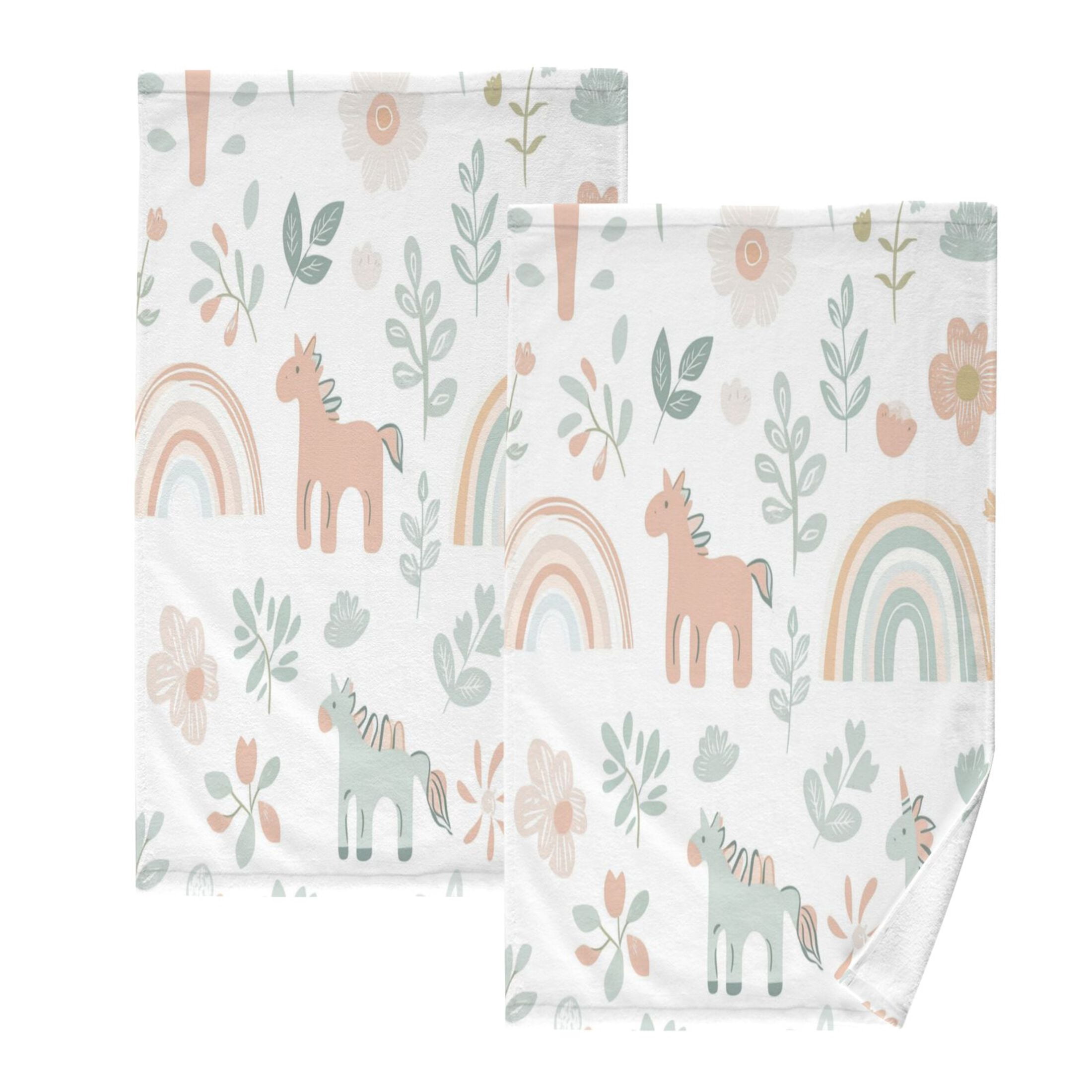 Cotton Towel Two-Piece 16x28 Inch One Sizex2 Face Towel Set Towel Set Cotton Hand Bath Towel Bathroom Beach Cartoon Rainbow Pony