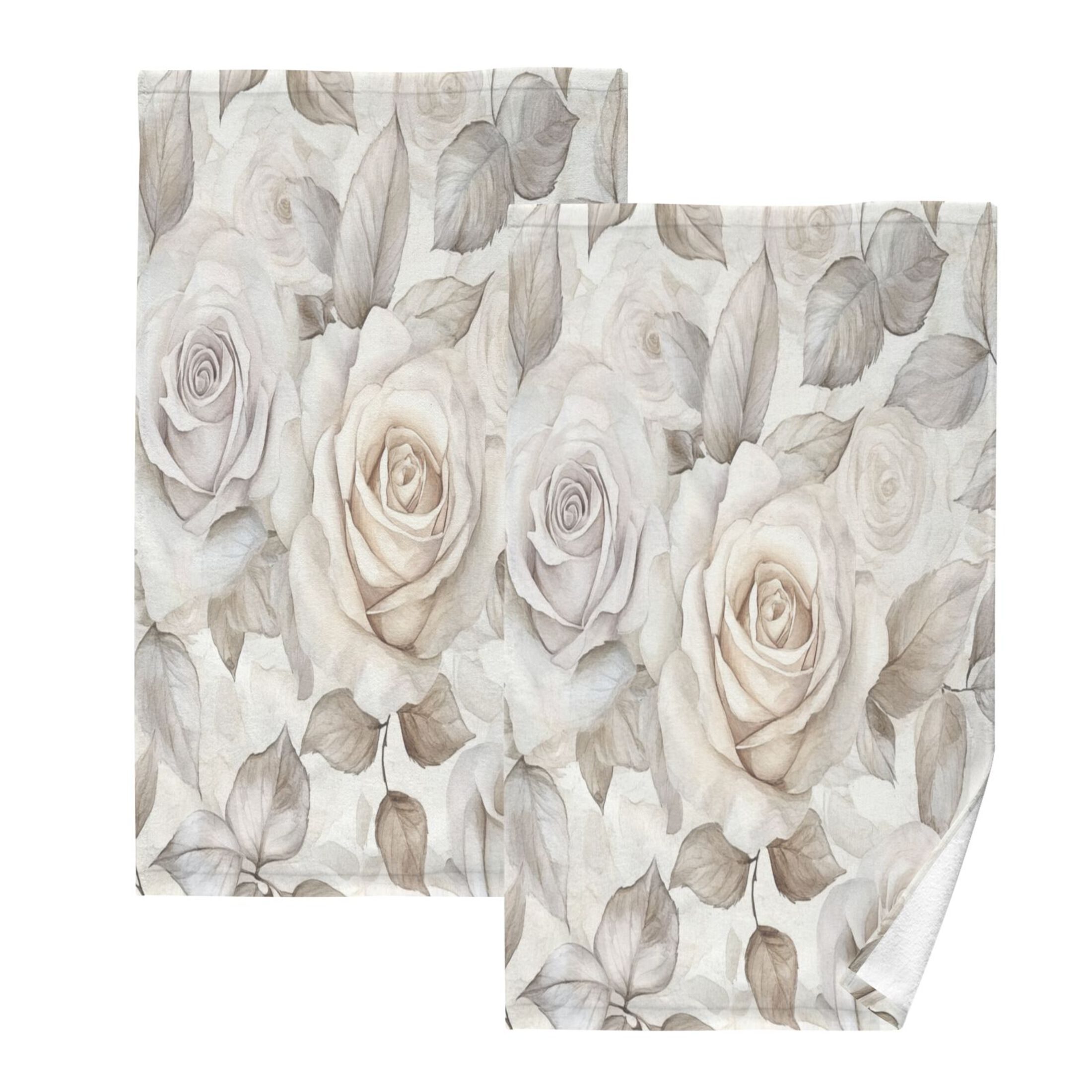 Cotton Towel Two-Piece 16x28 Inch One Sizex2 Face Towel Set Towel Set Cotton Hand Bath Towel Bathroom Beach Cartoon White Flowers