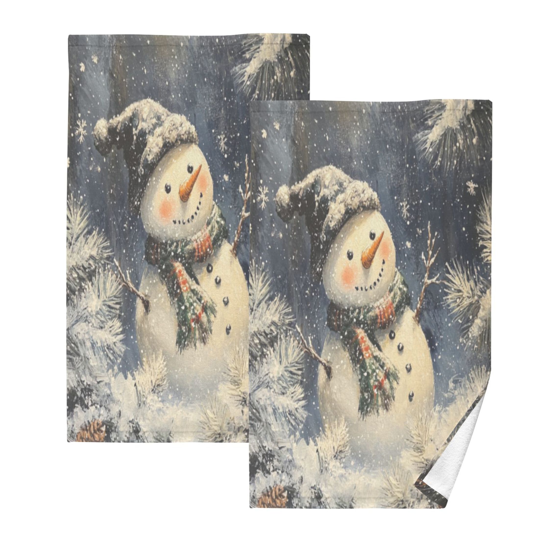 Cotton Towel Two-Piece 16x28 Inch One Sizex2 Face Towel Set Towel Set Cotton Hand Bath Towel Bathroom Beach Christmas White Snowman