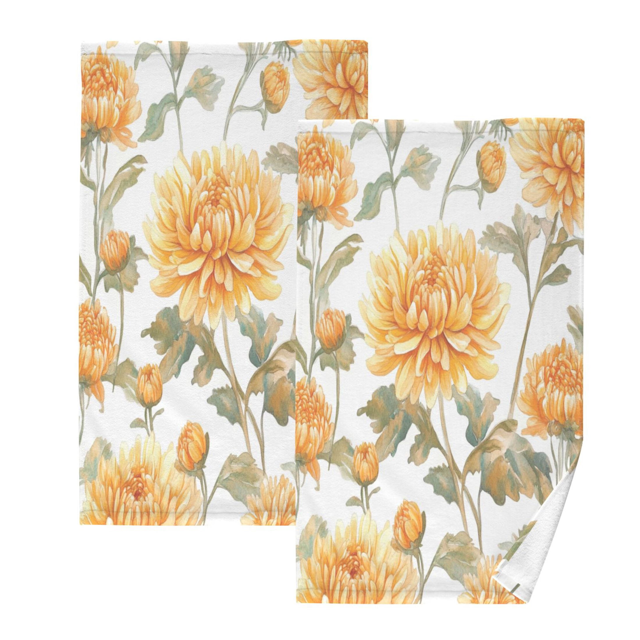 Cotton Towel Two-Piece 16x28 Inch One Sizex2 Face Towel Set Towel Set Cotton Hand Bath Towel Bathroom Beach Chrysanthemums Yellow