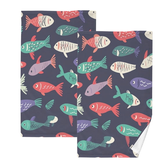 Cotton Towel Two-Piece 16x28 Inch One Sizex2 Face Towel Set Towel Set Cotton Hand Bath Towel Bathroom Beach Color Fish Pattern