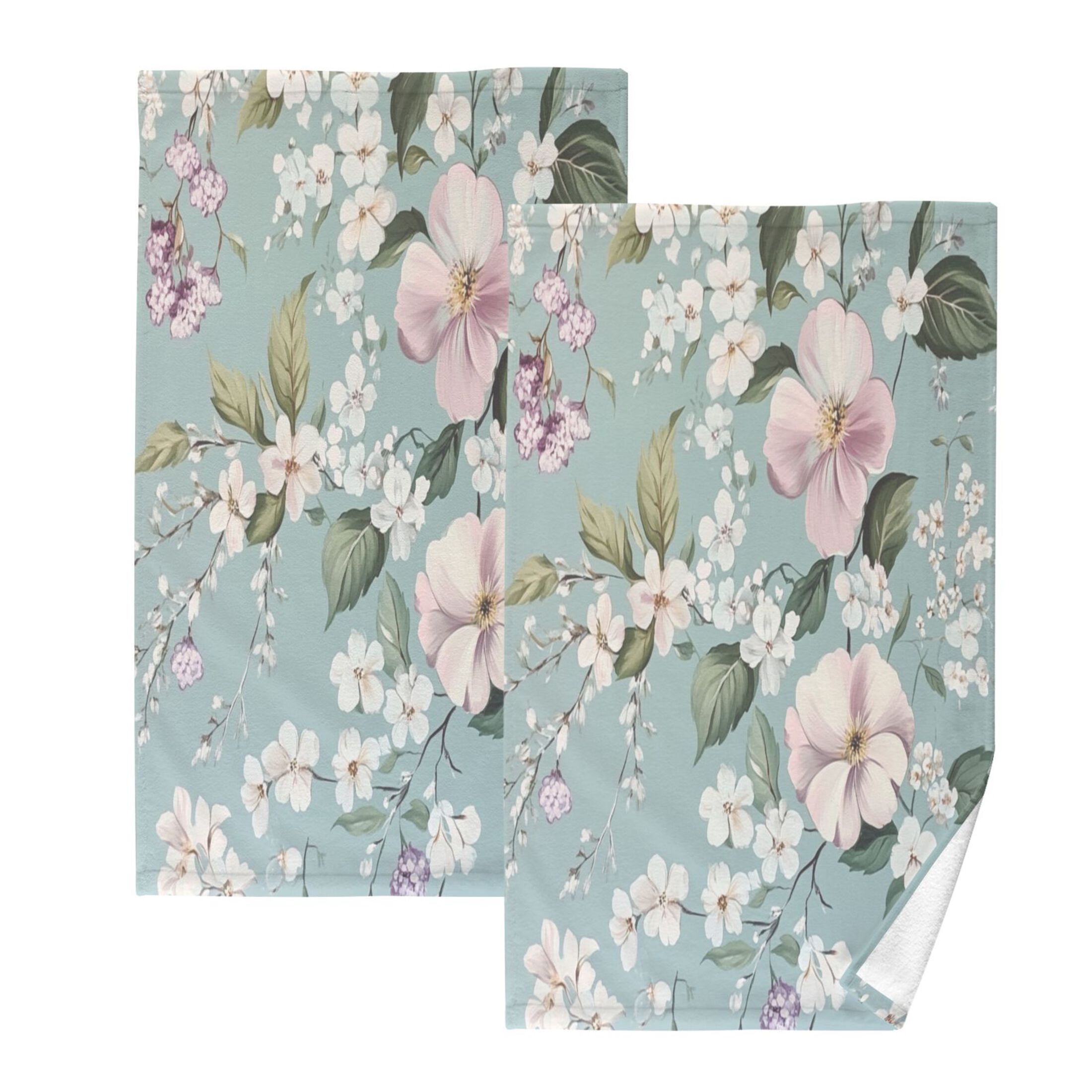 Cotton Towel Two-Piece 16x28 Inch One Sizex2 Face Towel Set Towel Set Cotton Hand Bath Towel Bathroom Beach Colorful Flower