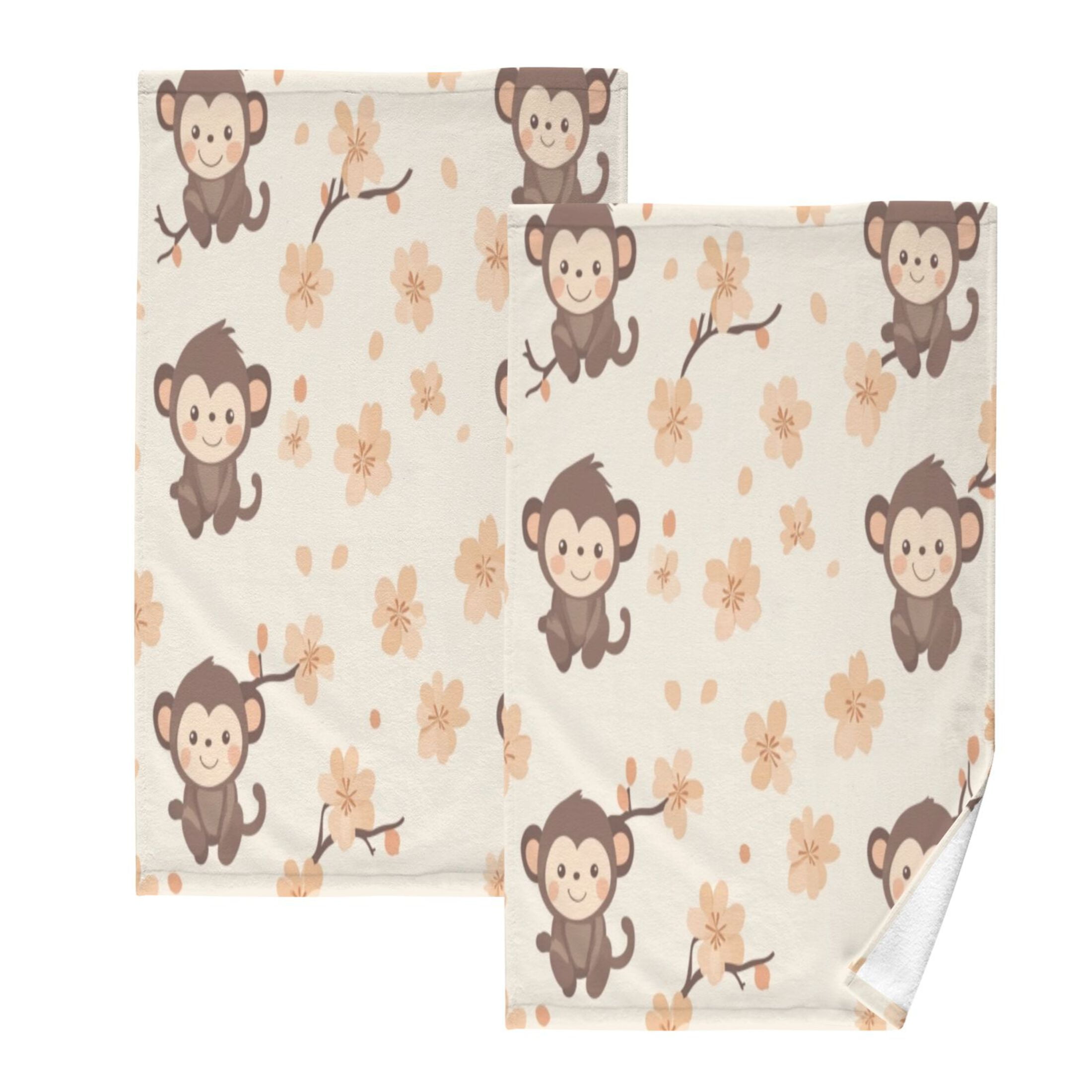 Cotton Towel Two-Piece 16x28 Inch One Sizex2 Face Towel Set Towel Set Cotton Hand Bath Towel Bathroom Beach Cute Little Brown Monkey