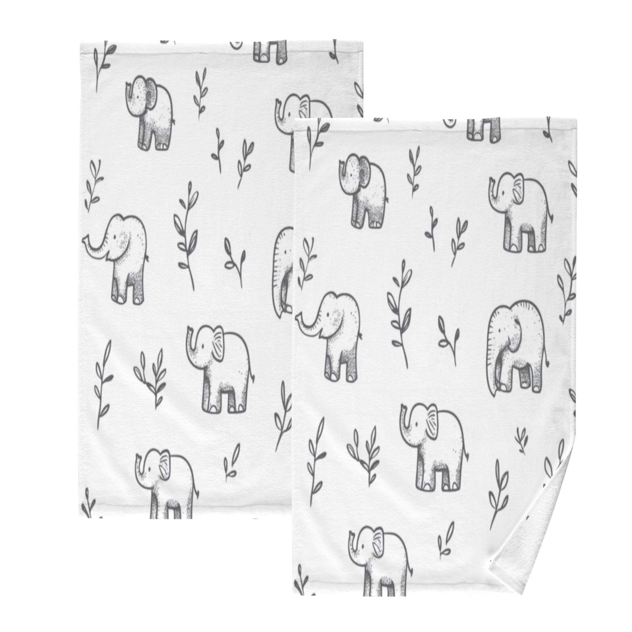 Cotton Towel Two-Piece 16x28 Inch One Sizex2 Face Towel Set Towel Set Cotton Hand Bath Towel Bathroom Beach Cute White Cartoon Elephant