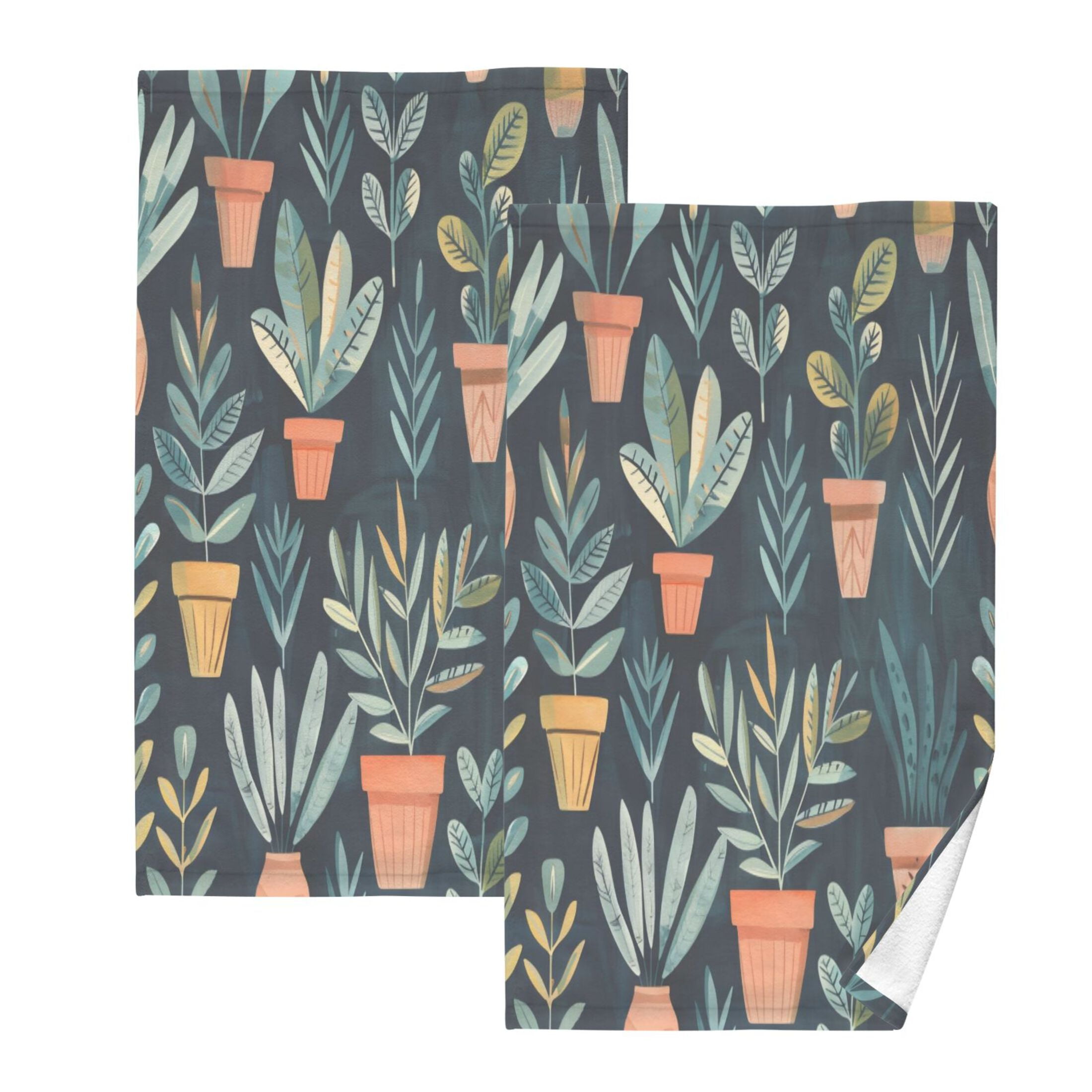 Cotton Towel Two-Piece 16x28 Inch One Sizex2 Face Towel Set Towel Set Cotton Hand Bath Towel Bathroom Beach Dark Green Plants
