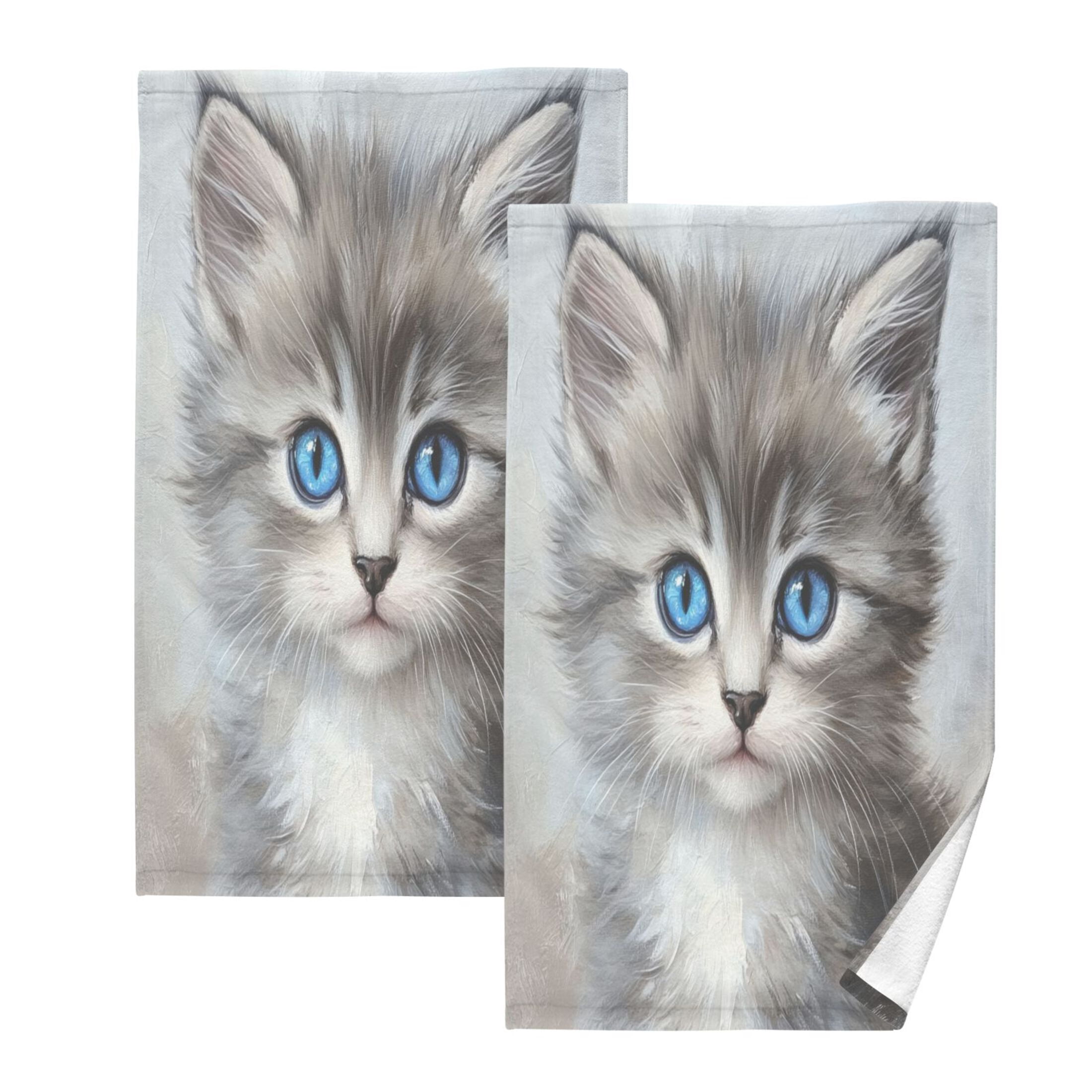 Cotton Towel Two-Piece 16x28 Inch One Sizex2 Face Towel Set Towel Set Cotton Hand Bath Towel Bathroom Beach Grayish-black Cat