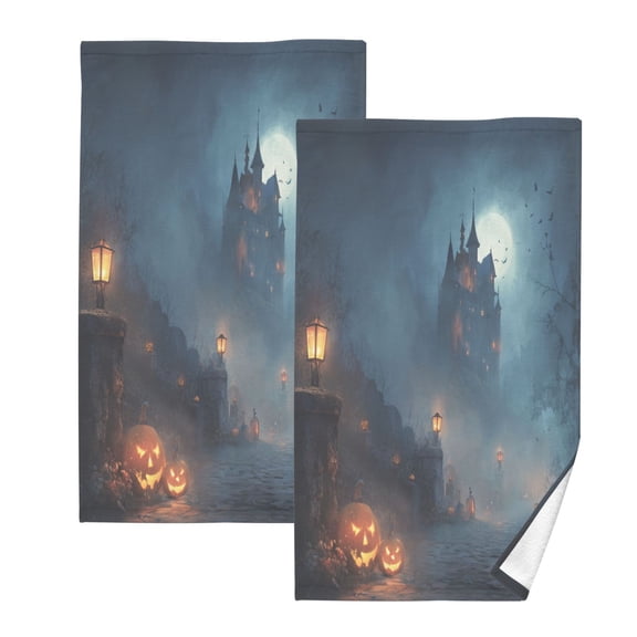 Cotton Towel Two-Piece 16x28 Inch One Sizex2 Face Towel Set Towel Set Cotton Hand Bath Towel Bathroom Beach Halloween Horror Castle